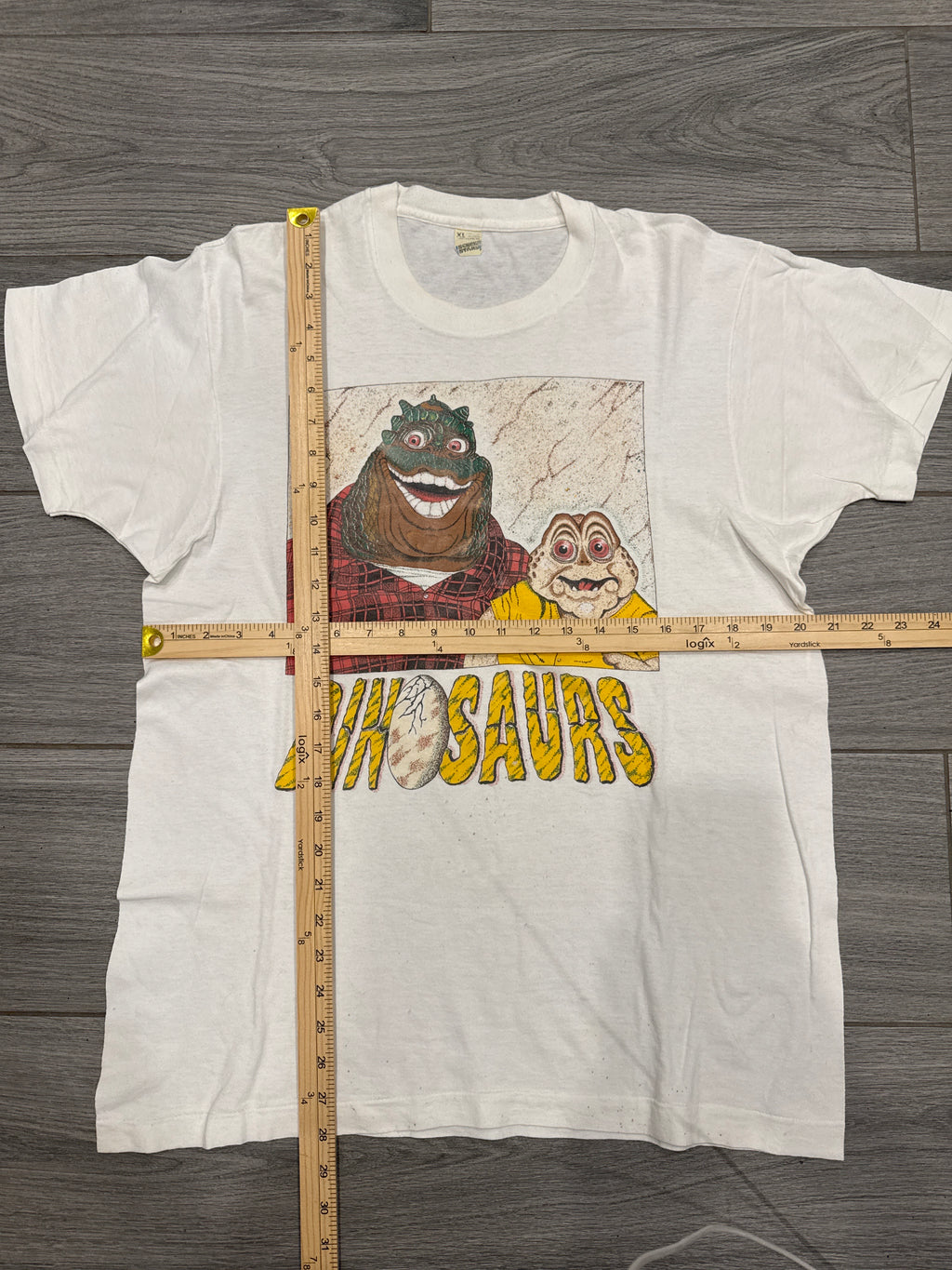 80s Dinosaurs TV Promo White Screen Stars T-Shirt XL