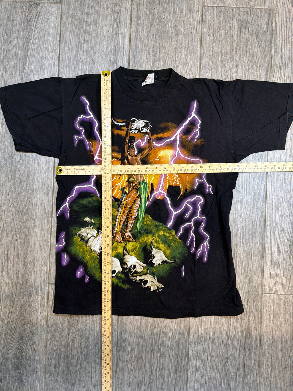American Thunder Native Buffalo Skull 90s Black T-Shirt Large