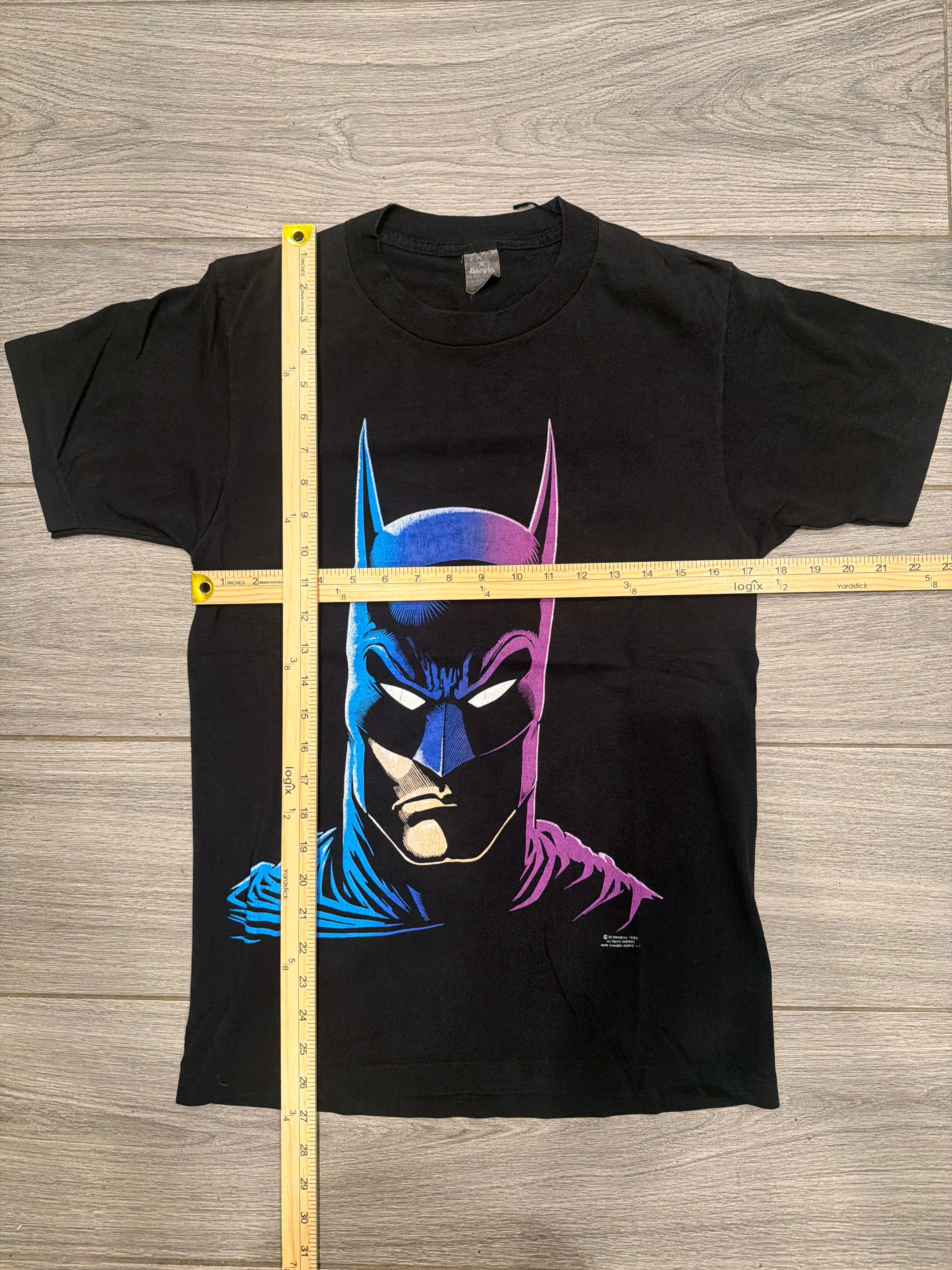 1989 Batman Cowell Big Face Purple Blue Black T-Shirt Medium
