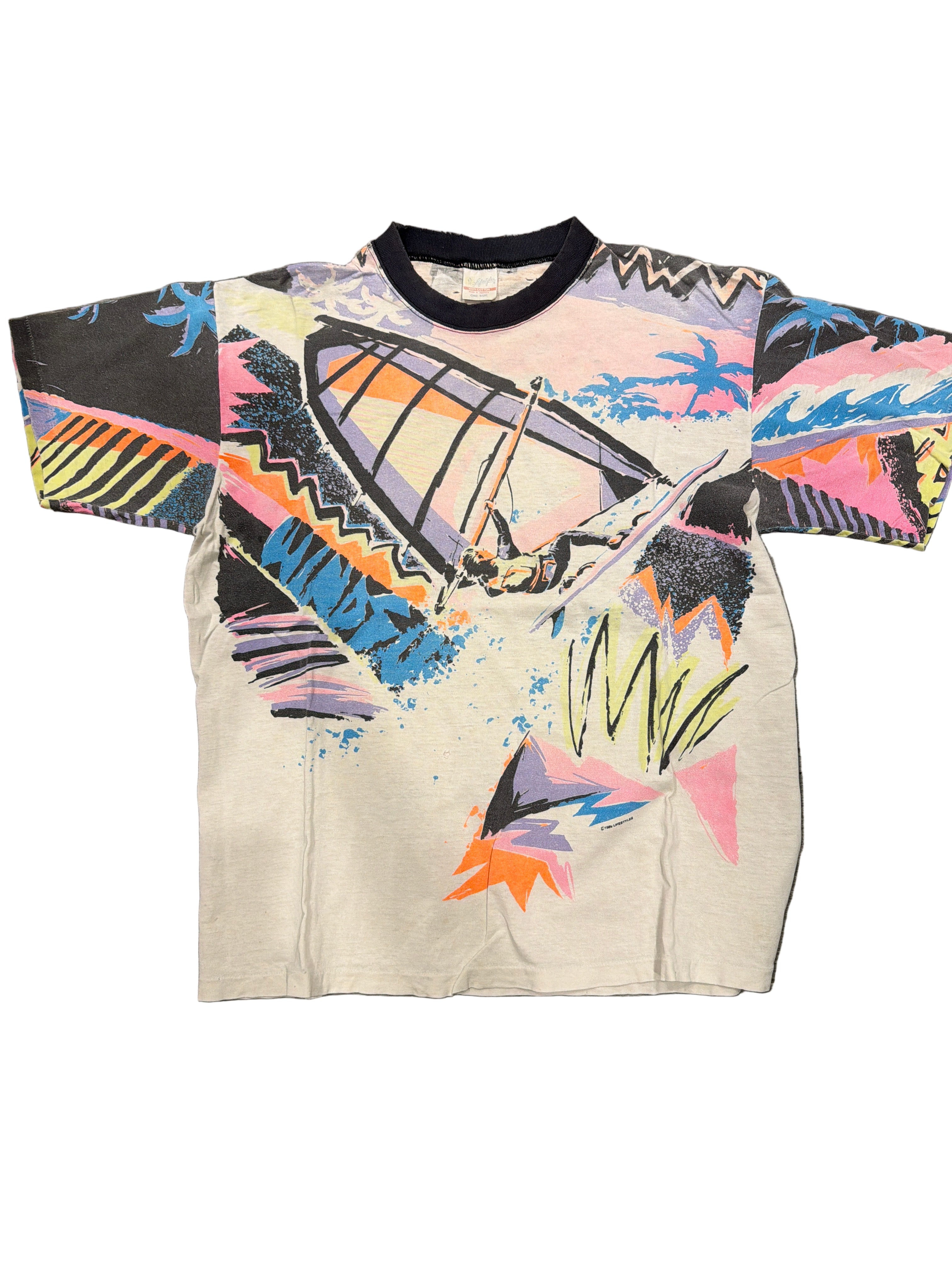 1989 AOP Surf Thrashed Neon Kite T-Shirt Large