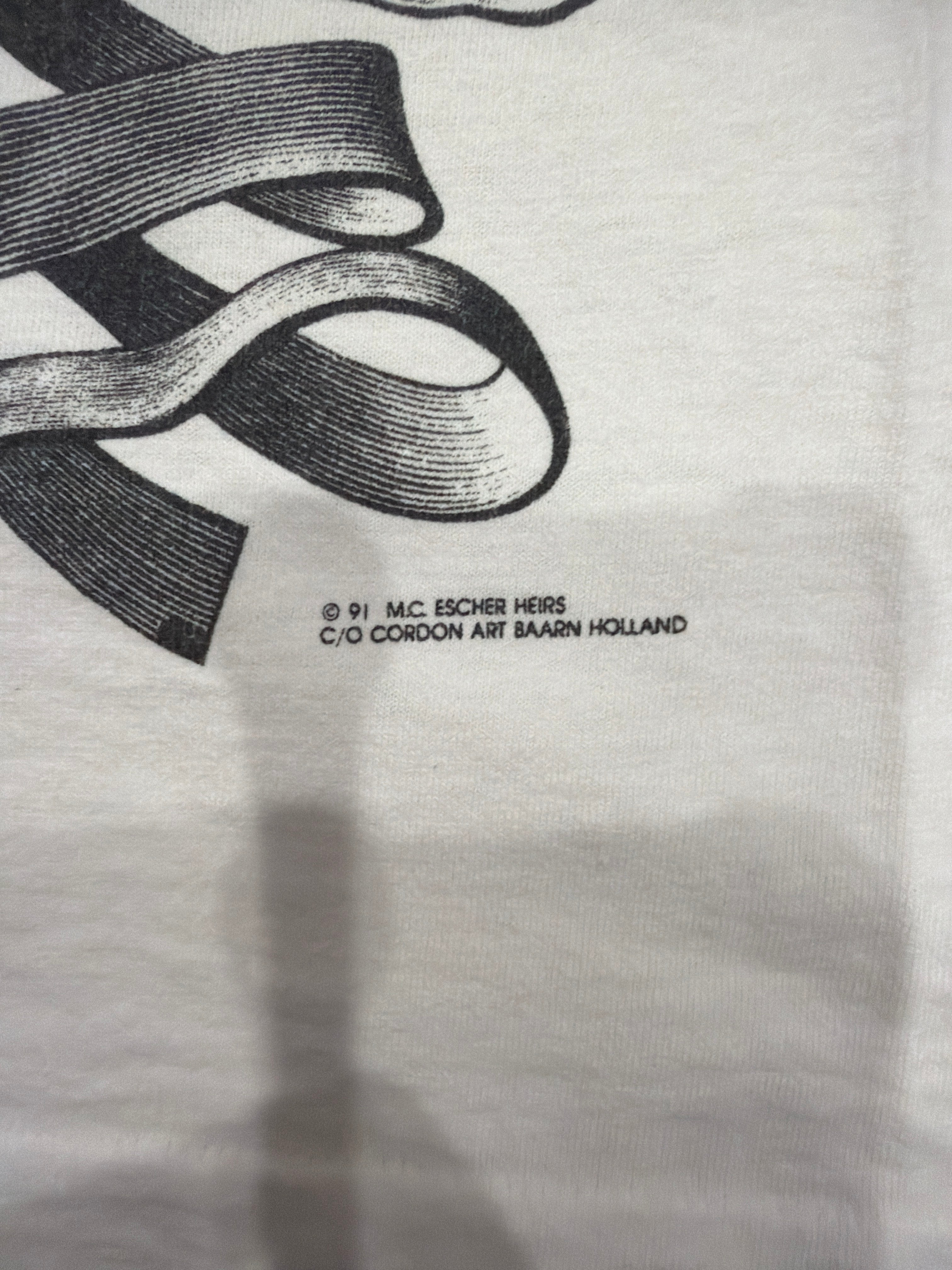 1991 MC Escher Art Vintage T-Shirt White Large Long Sleeve M.C.
