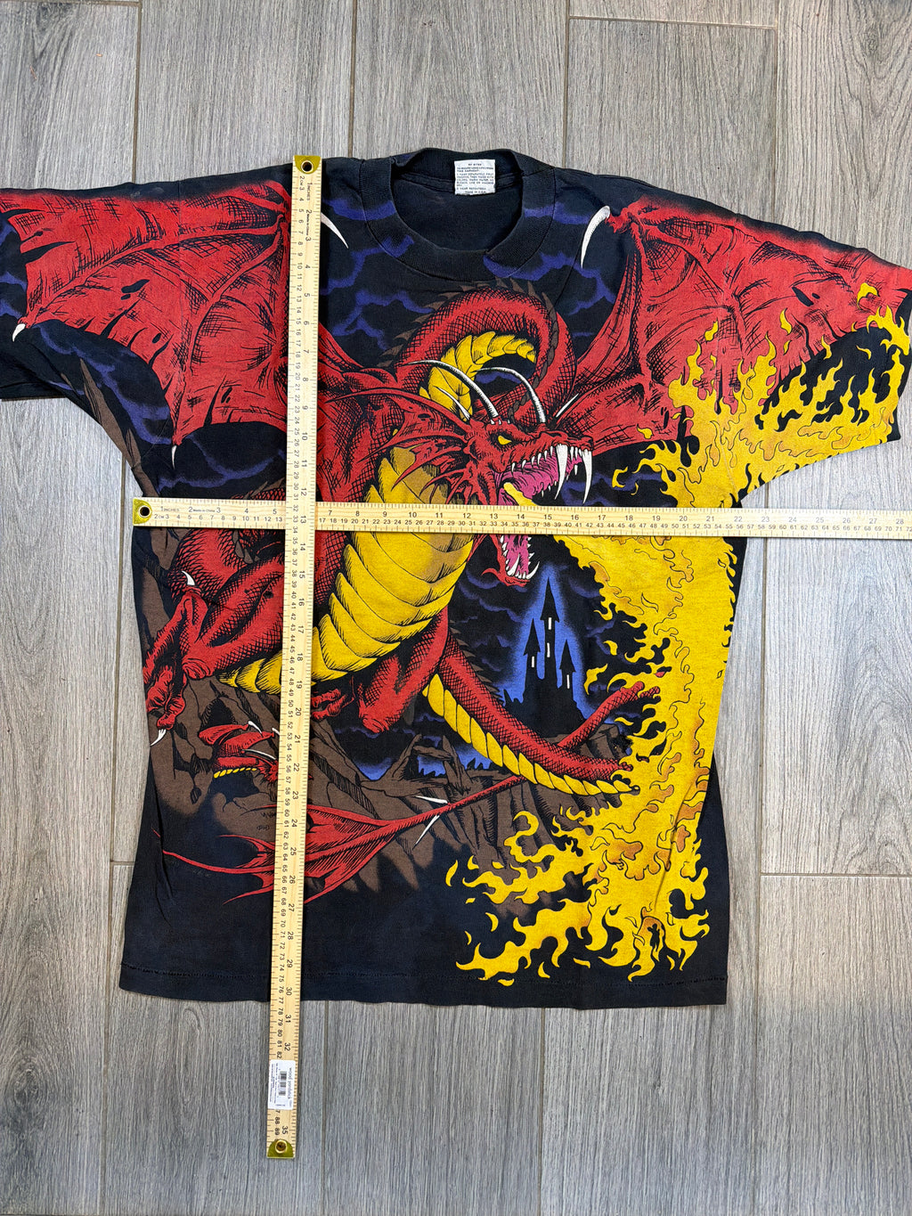 90s Liquid Blue Dragon AOP Black T-Shirt XL