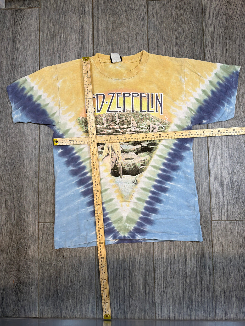 2003 Led Zeppelin Houses of the Holy Liquid Blue Tie Dye T-Shirt Medium