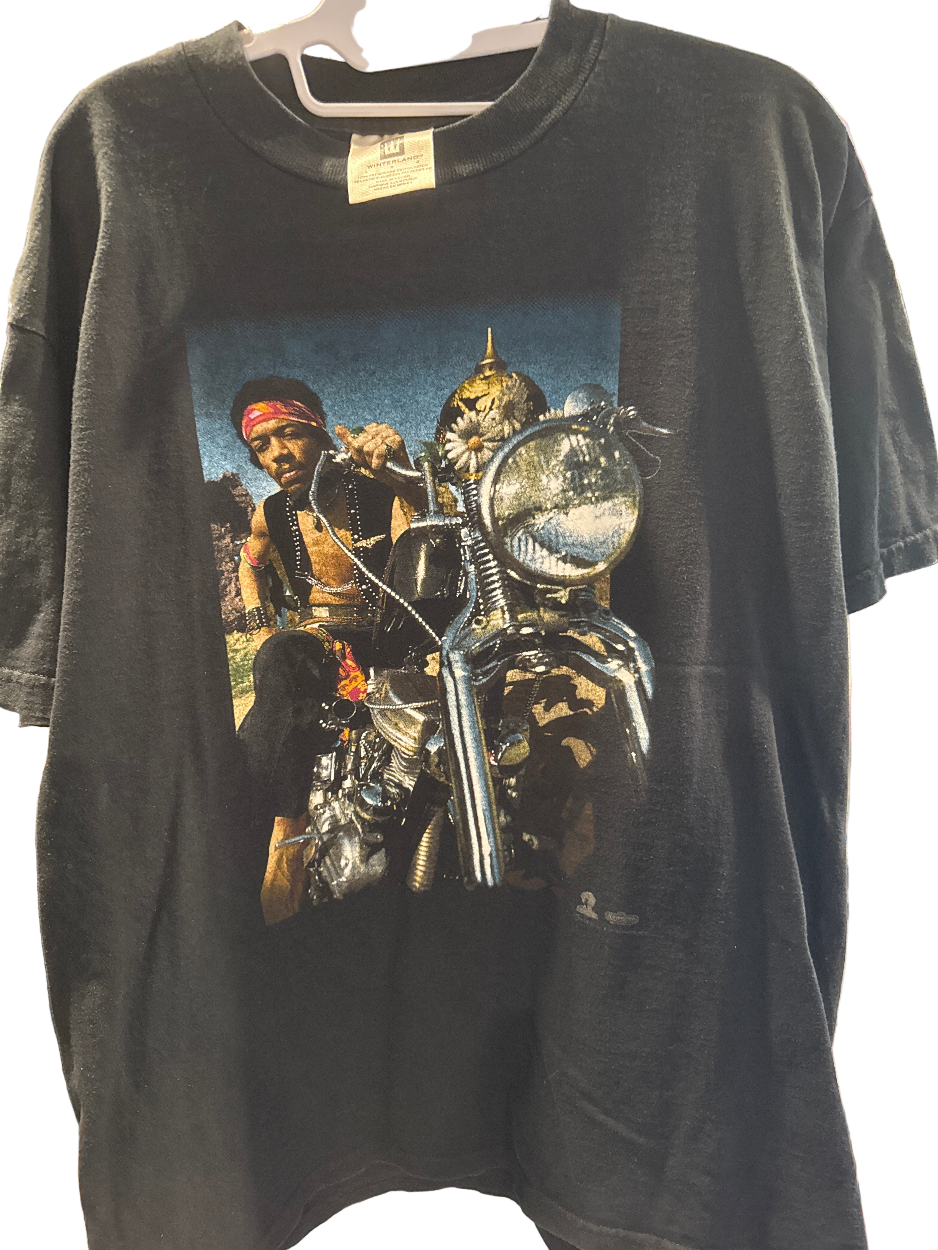 1997 Jimi Hendrix Motorcycle South Saturn Delta T-Shirt Black Winterland Large
