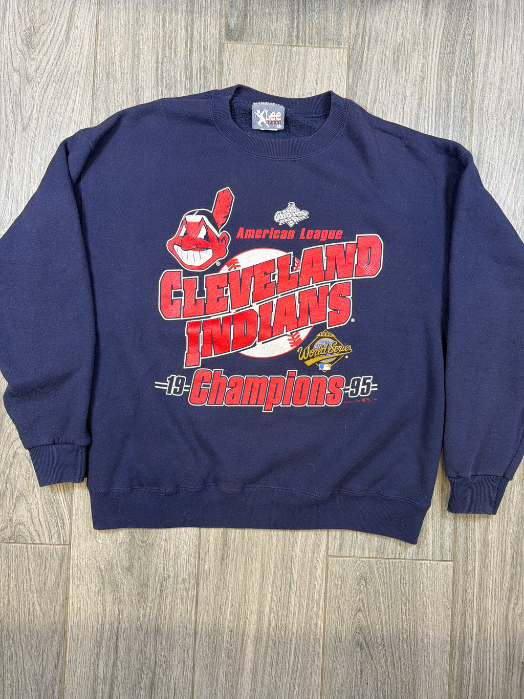 Cleveland Indians '95 World Series Champions Navy Crewneck Sweater Large