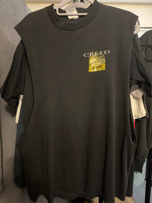 00s Creed Deep Cut Off T Shirt Double Sided Delta L Black