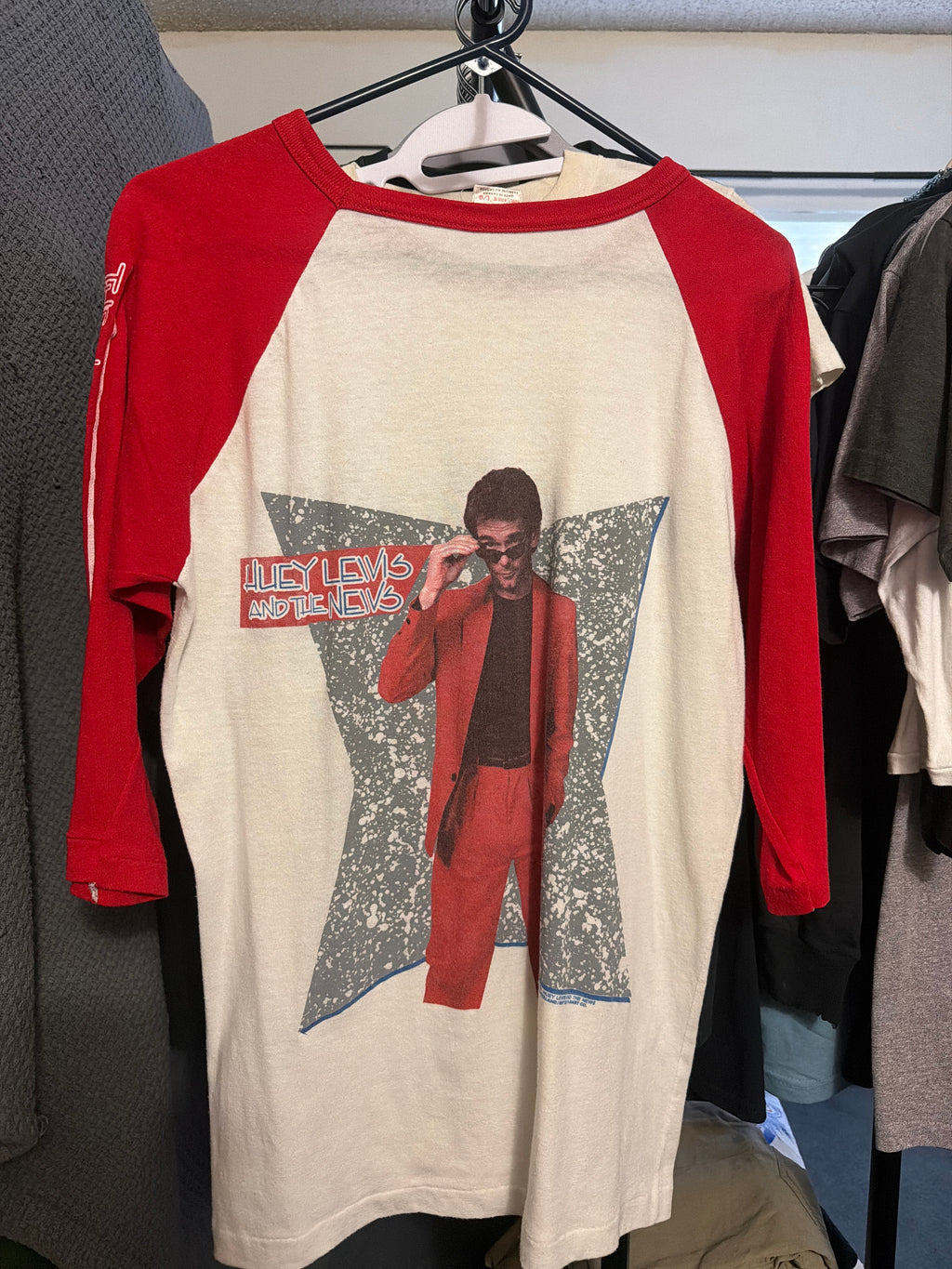 80s Huey Lewis and the News Better T-Shirt Raglan 3/4 Red/White Large