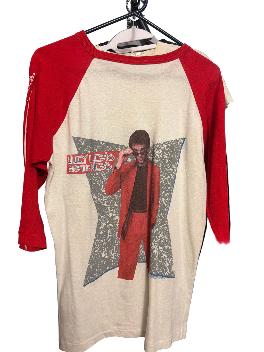 80s Huey Lewis and the News Better T-Shirt Raglan 3/4 Red/White Large