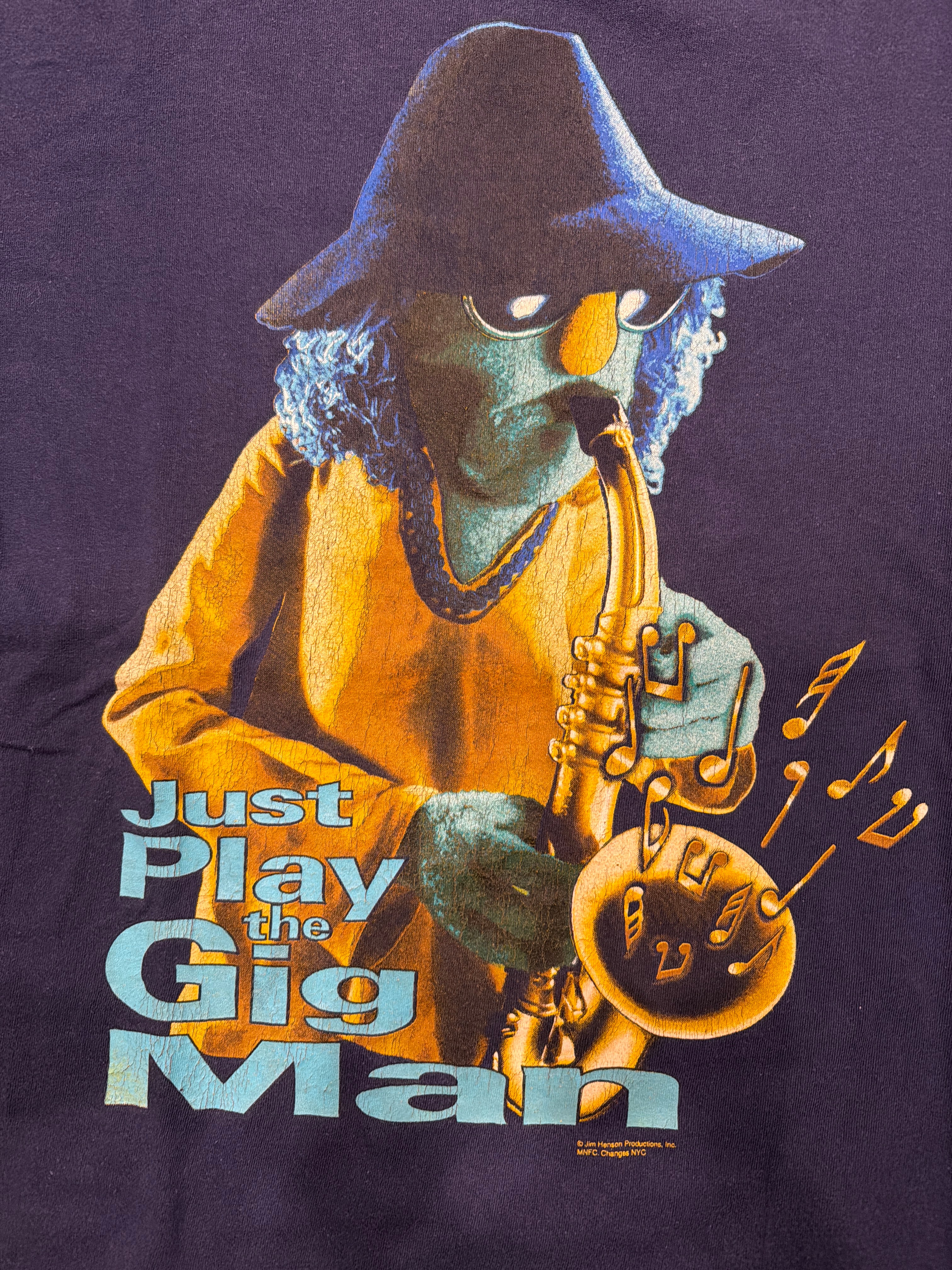 90s Muppets Zoot Jazz Sax Play the Gig Man Blue T Shirt XL