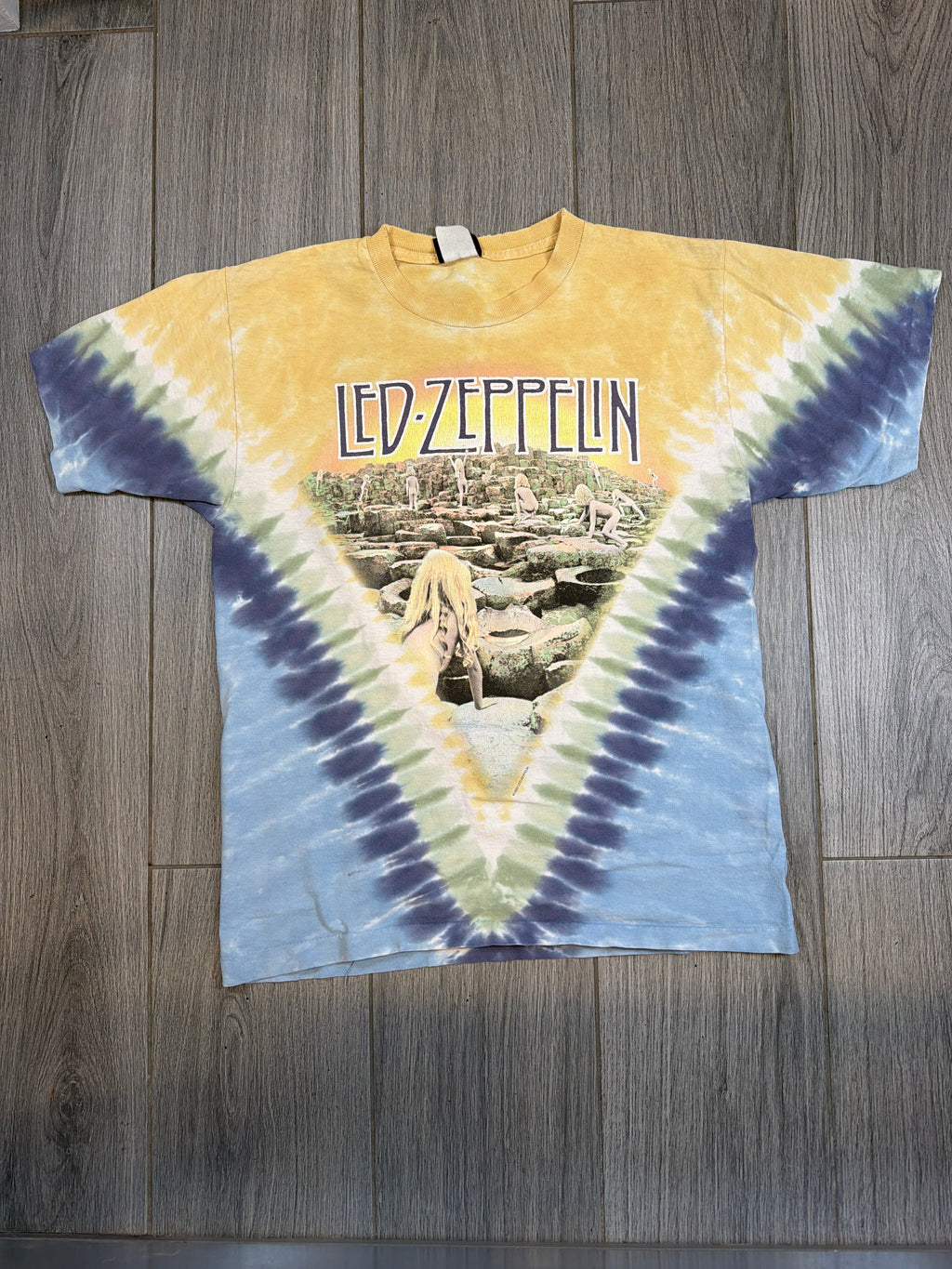 2003 Led Zeppelin Houses of the Holy Liquid Blue Tie Dye T-Shirt Medium