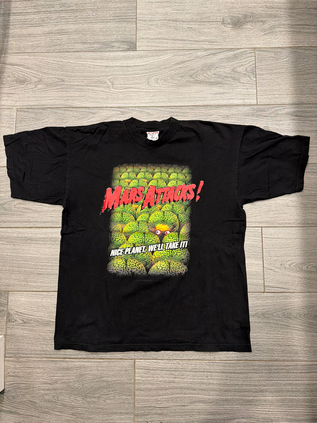 90s Mars Attacks Movie Promo Black T-Shirt XL Q-Tees Single Stitch XL