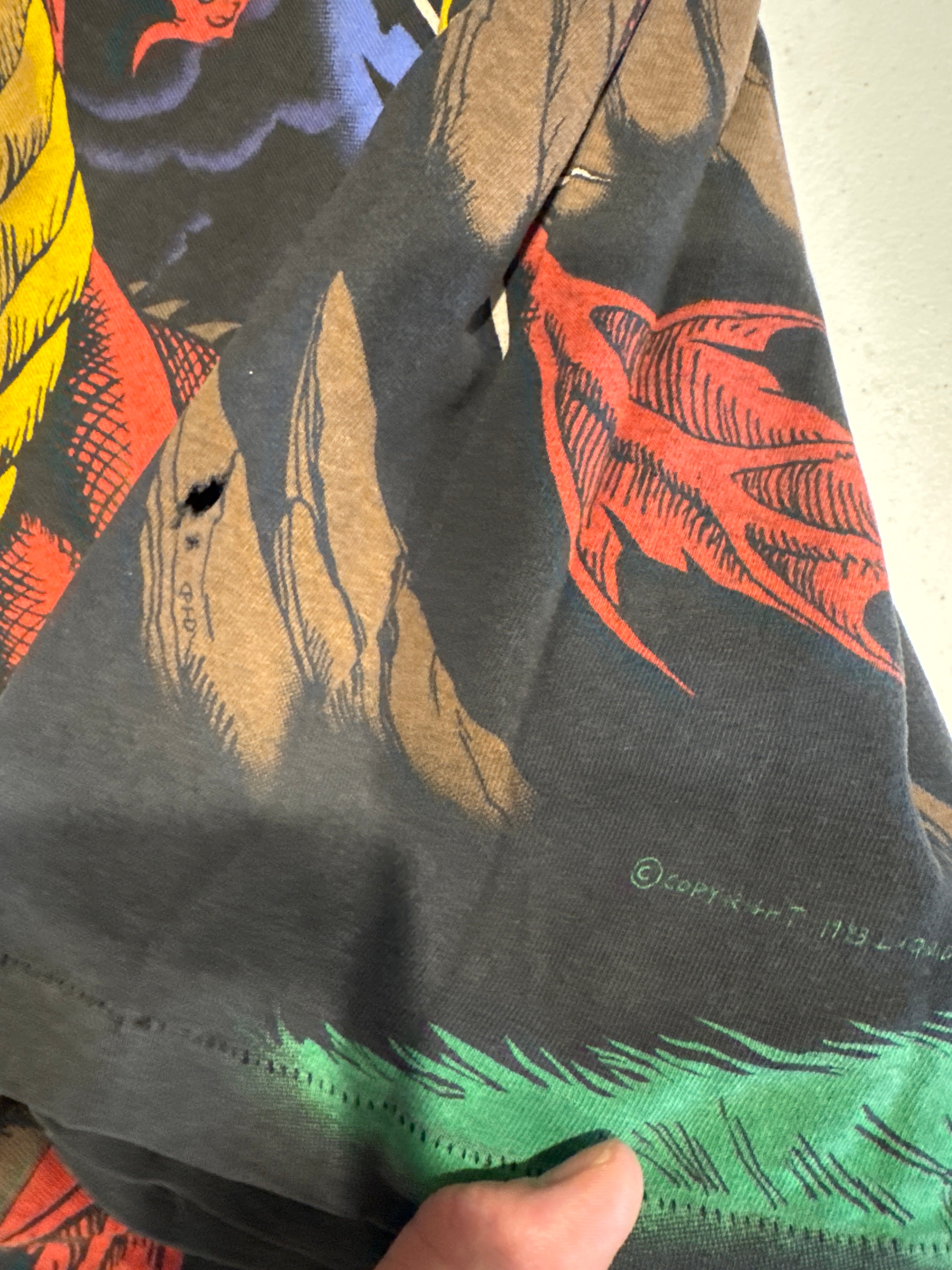 90s Liquid Blue Dragon AOP Black T-Shirt XL
