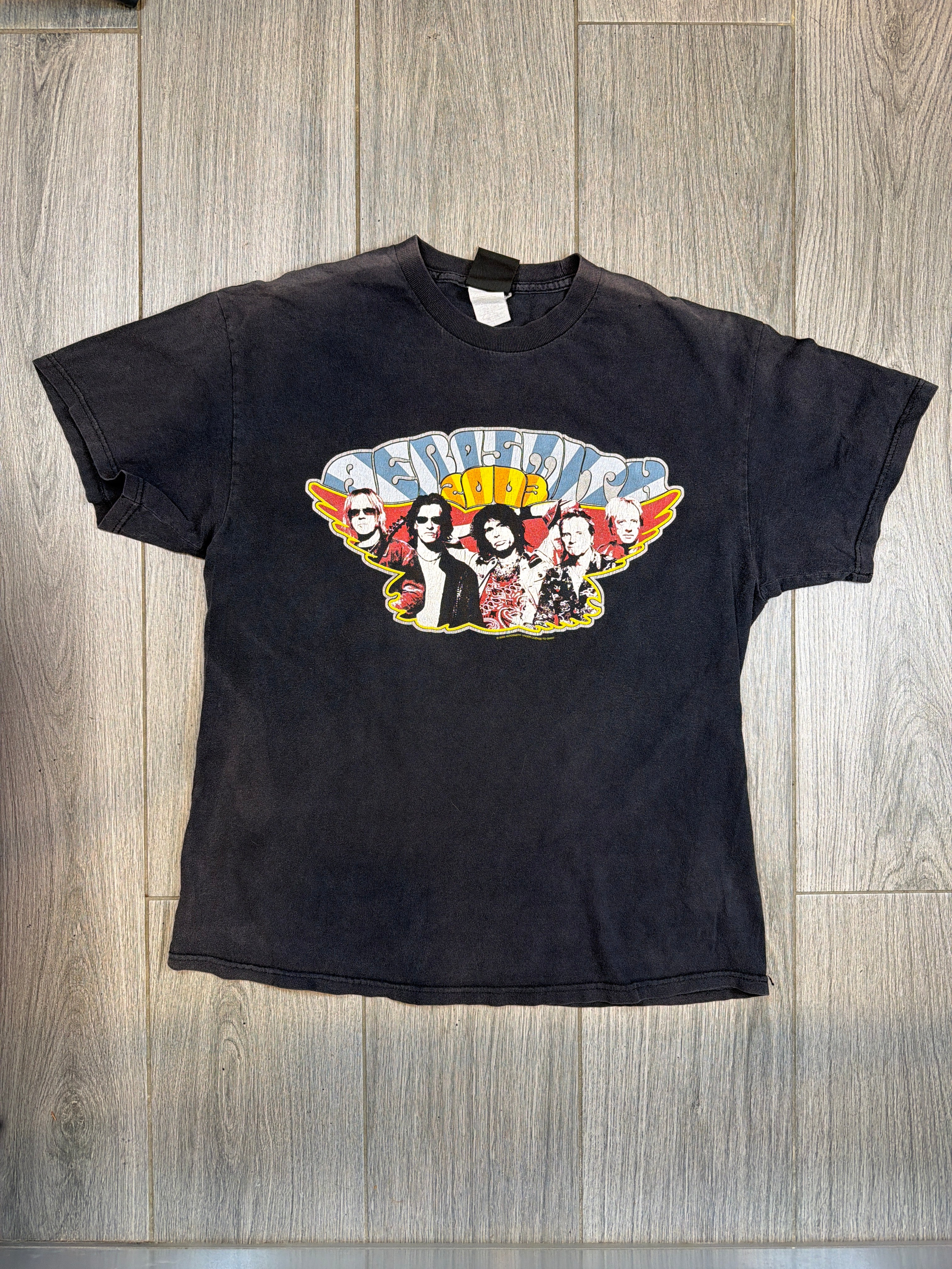 2003 Aerosmith T-Shirt mit verblichener Band-Grafik, Größe Large