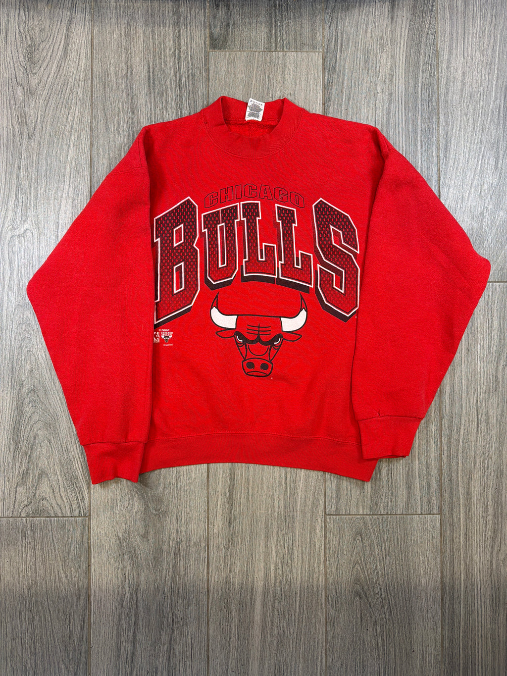 Chicago Bulls 90s Spellout Fotl Red Crewneck Sweatshirt Large