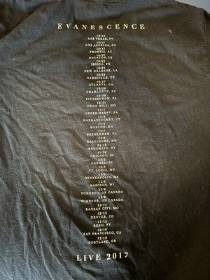 Evanescence 2017 Tour Band Shirt Black W/ Dates L Large