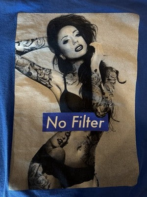 No Filter Box Logo Babe Shirt Tattoos Blue Large