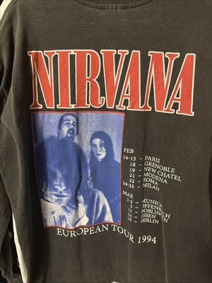 Nirvana in Utero Euro Tour T-Shirt Vintage Reprint, Size  XL Single Stitch Faded