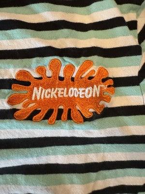 Nickelodeon Green Striped T-Shirt Adult Large with Embroidered Logo
