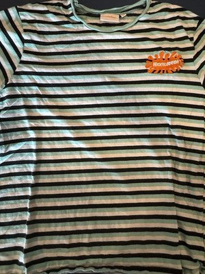 Nickelodeon Green Striped T-Shirt Adult Large with Embroidered Logo
