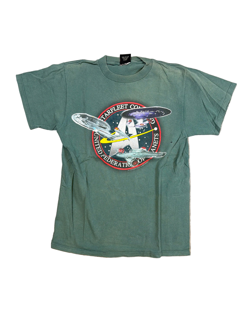 1998 Star Trek USS Enterprise Generations Faded Green T-Shirt Medium