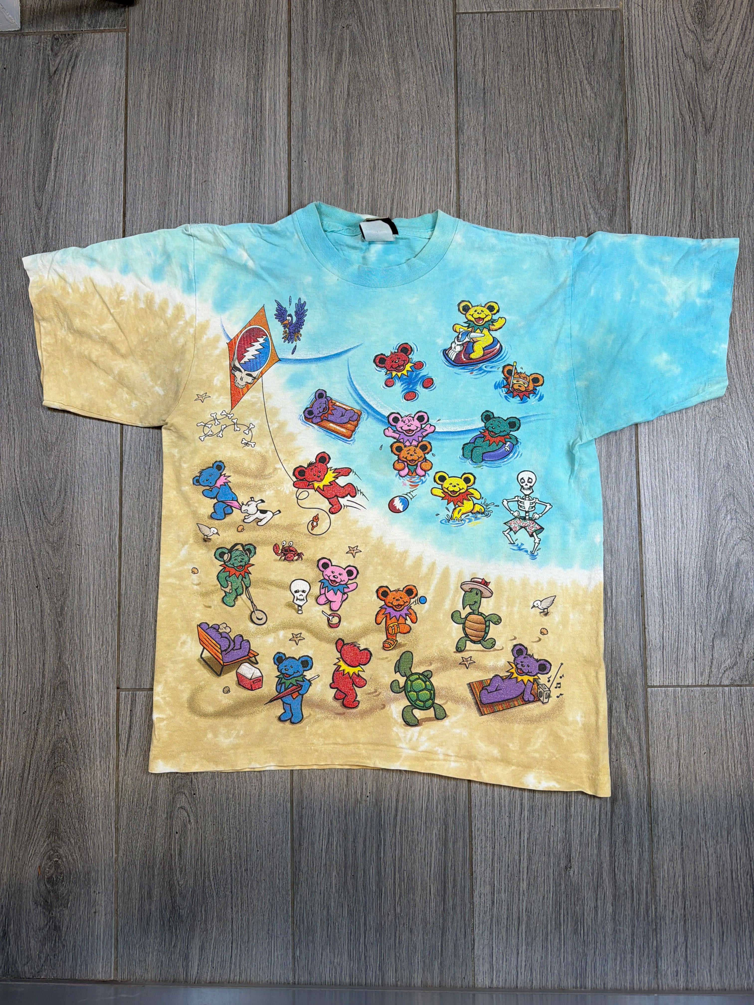 90s Vintage Grateful Dead Beach Bears Liquid Blue Tie Dye T-Shirt Large