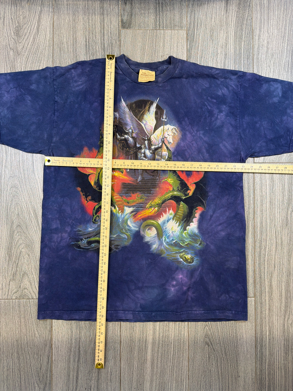 The Mountain Vintage Fantasy Knights Dragons Pegasus Tie Dye Blue XL