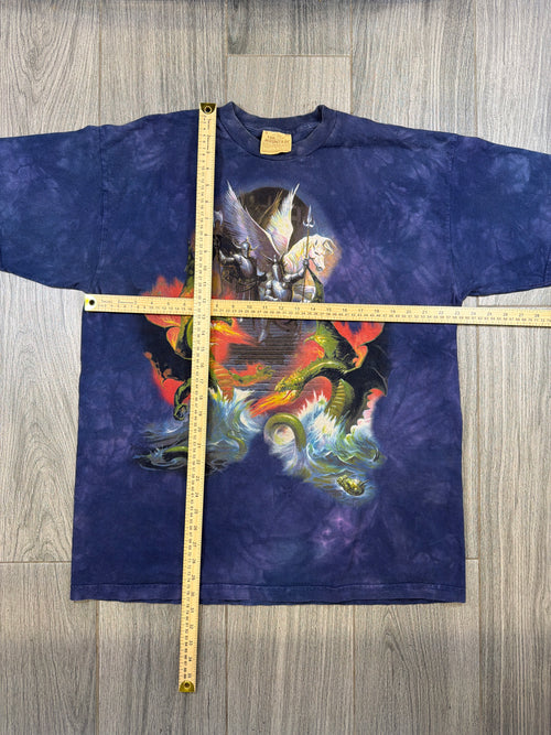 The Mountain Vintage Fantasy Knights Dragons Pegasus Tie Dye Blue XL