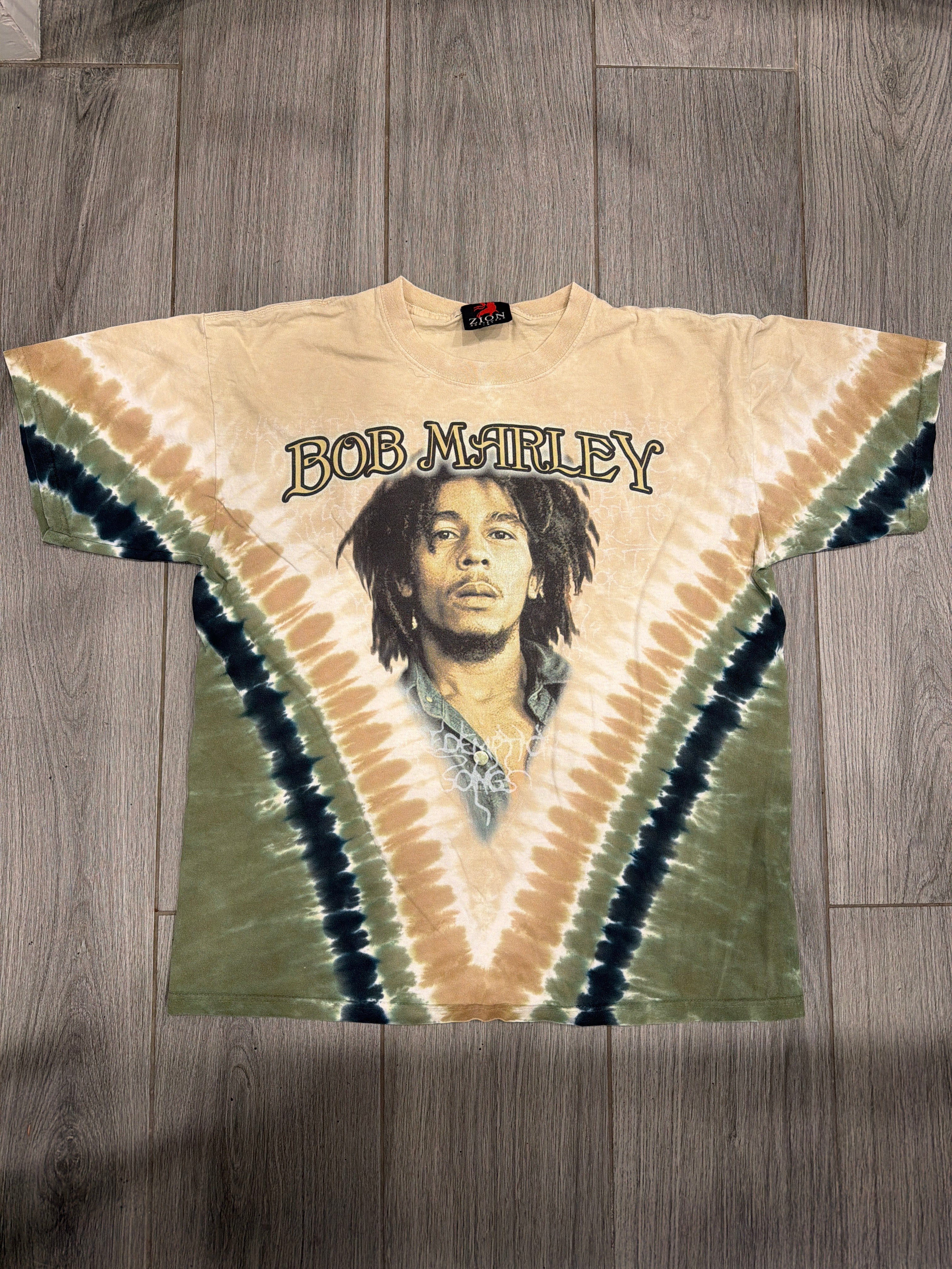00s Bob Marley Redemption Song Tie Dye Zion Beige T-Shirt Large