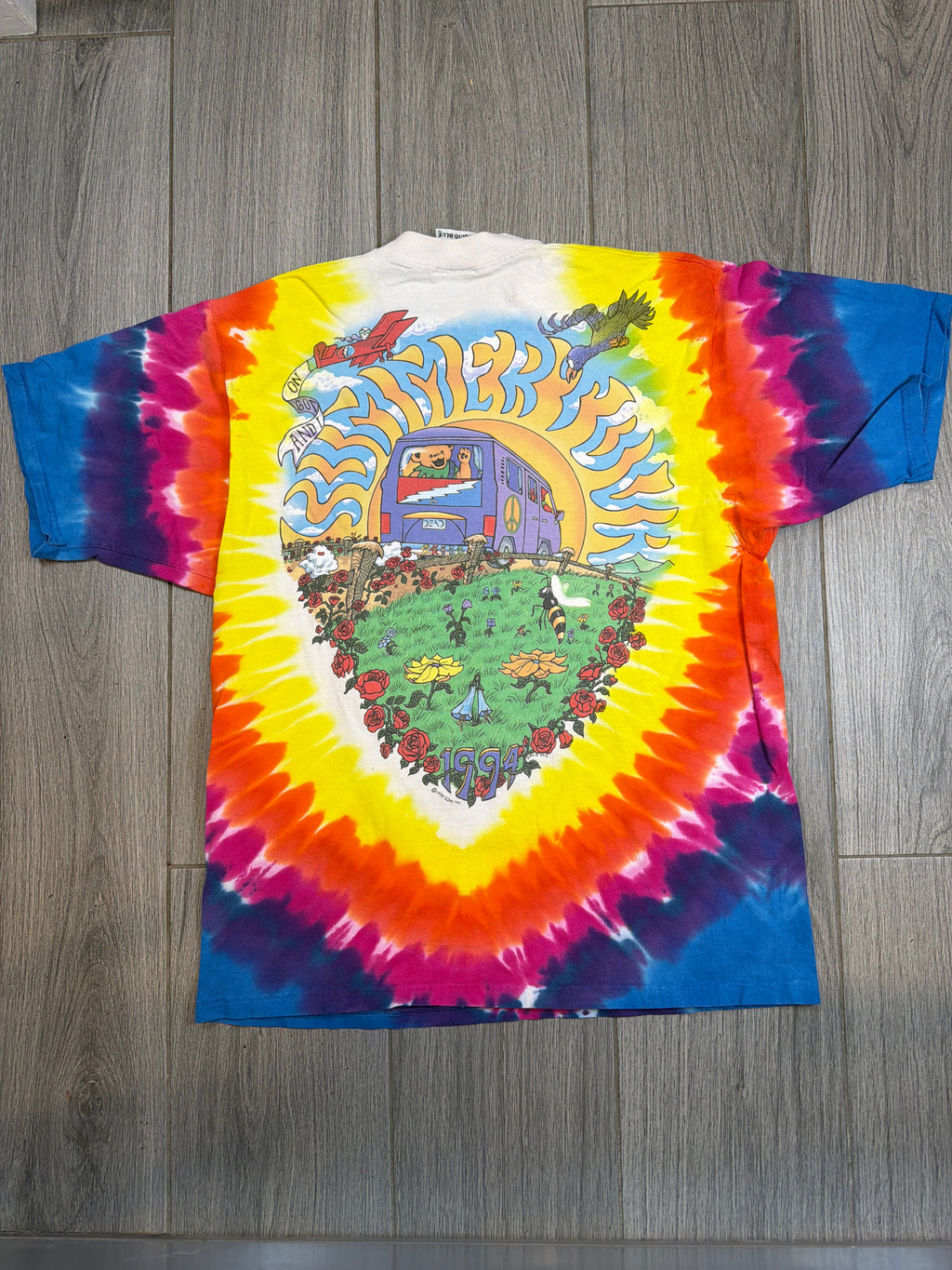 1994 Grateful Dead Summer Tour Bus Tie Dye Liquid Blue T-Shirt Large