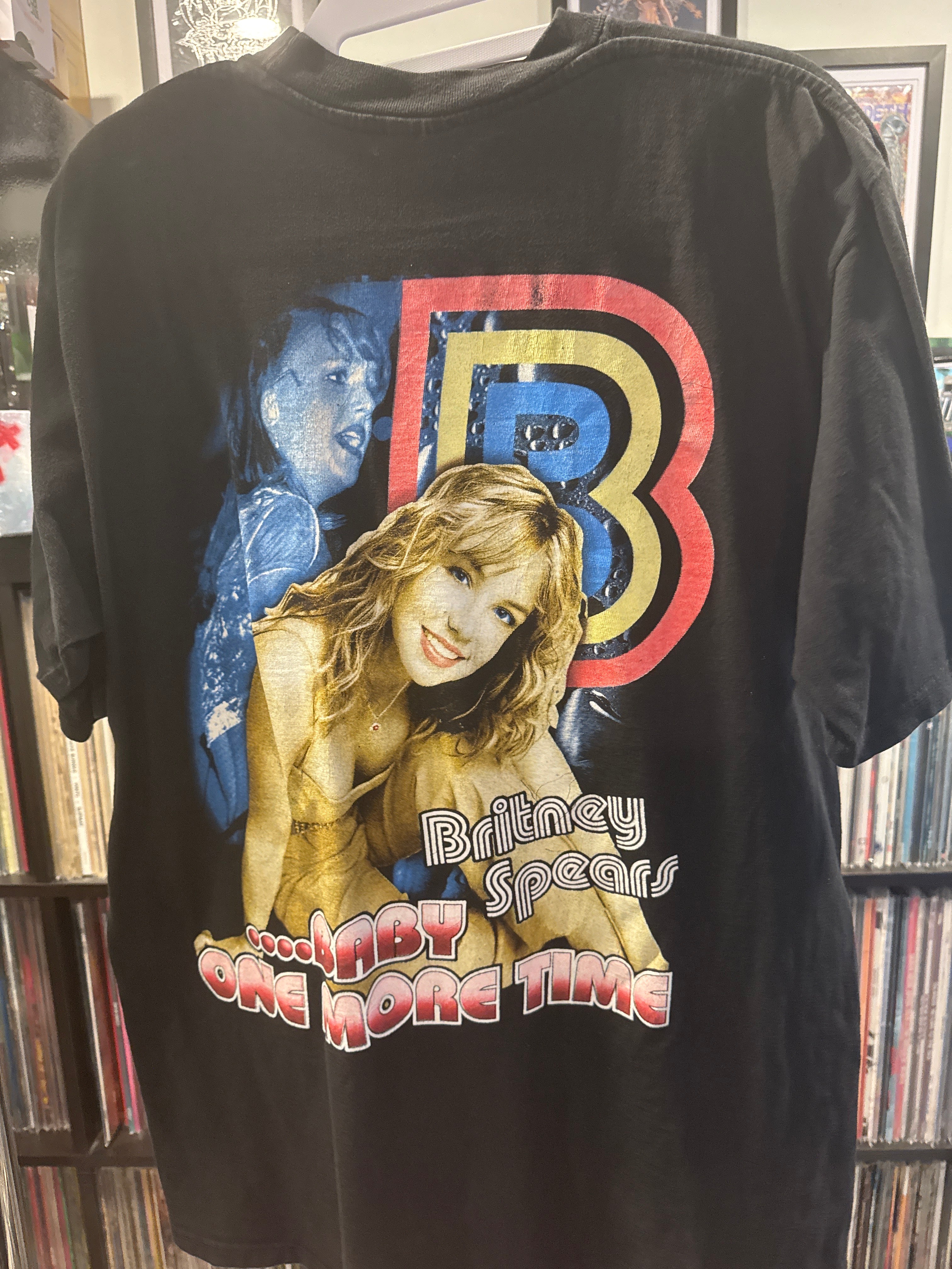 90s Britney Spears Baby One More Time RARE Faded Rap T Shirt L Black Allsport