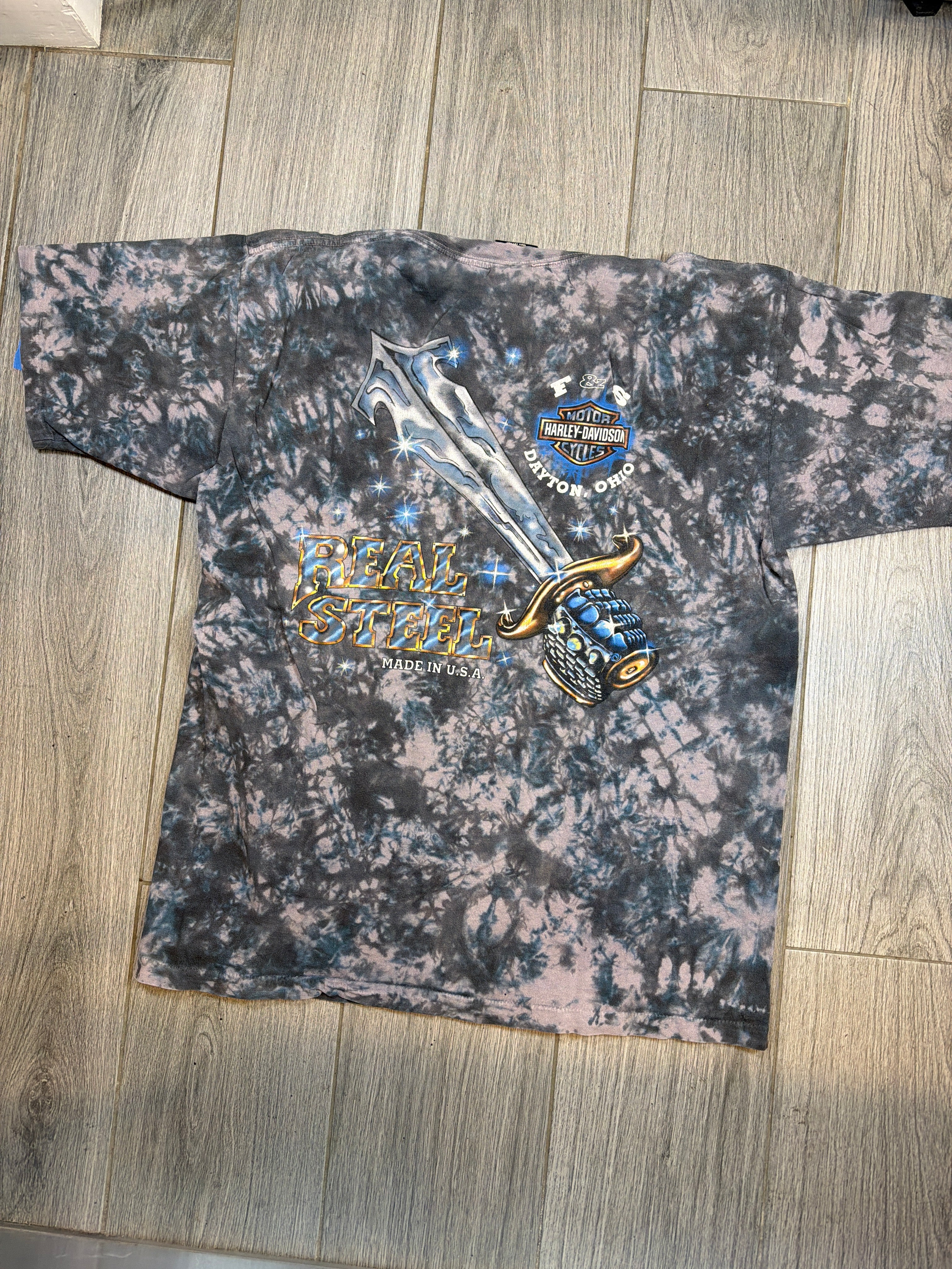 1996 Harley Davidson Real Steel Distressed Tie Dye T-Shirt XL