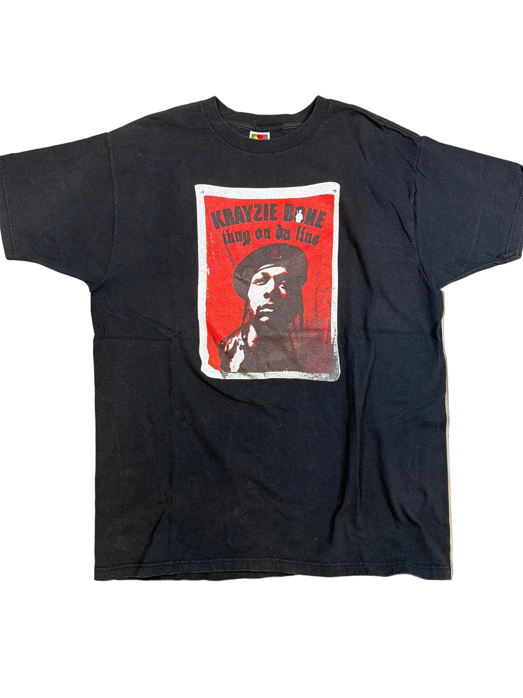 90er Krayzie Bone Thug On Da Line Porträt Doppelseitiges schwarzes T-Shirt XL