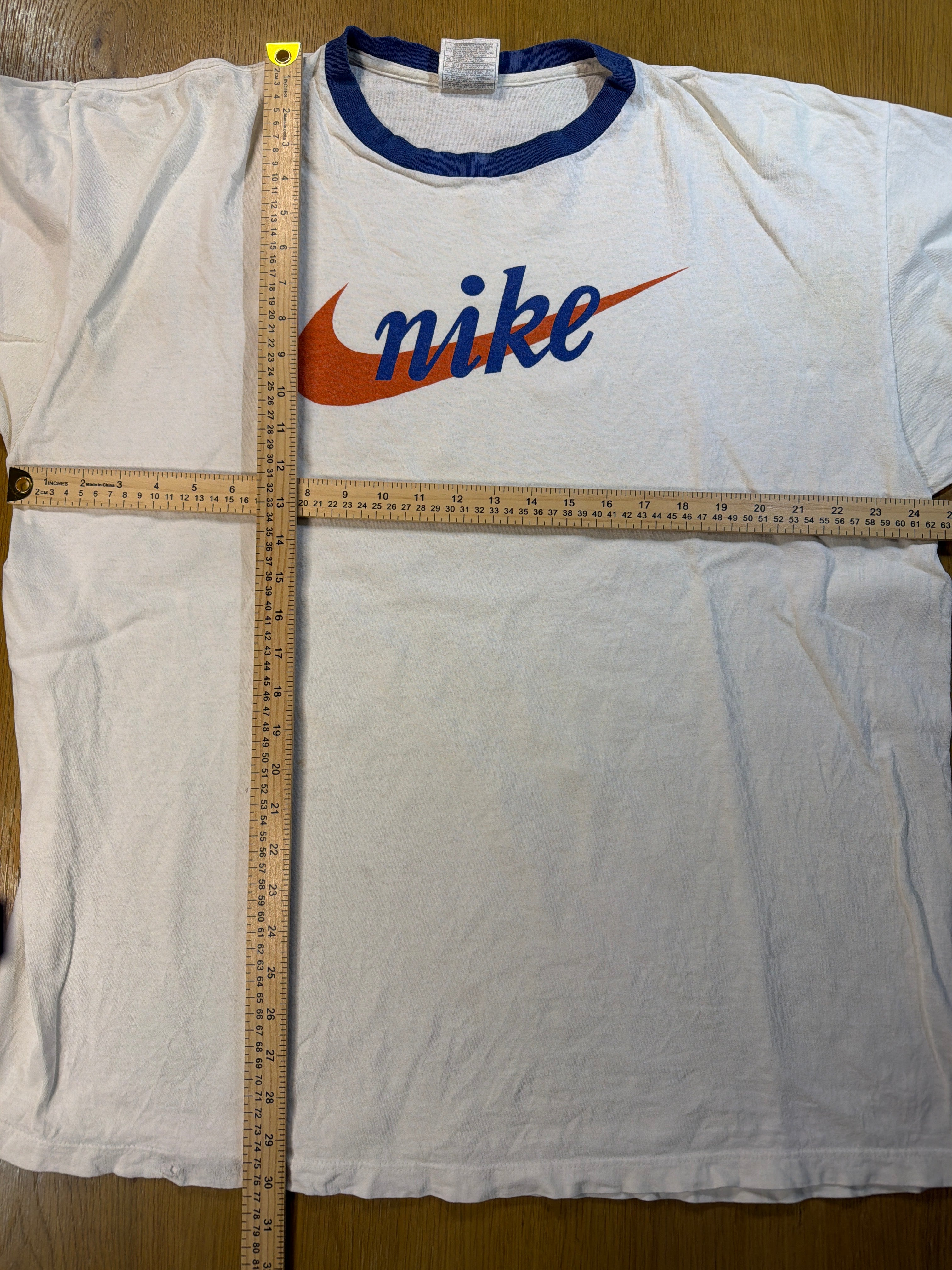 Vintage Nike Shoes Athletics Ringer White/Blue T-Shirt XL