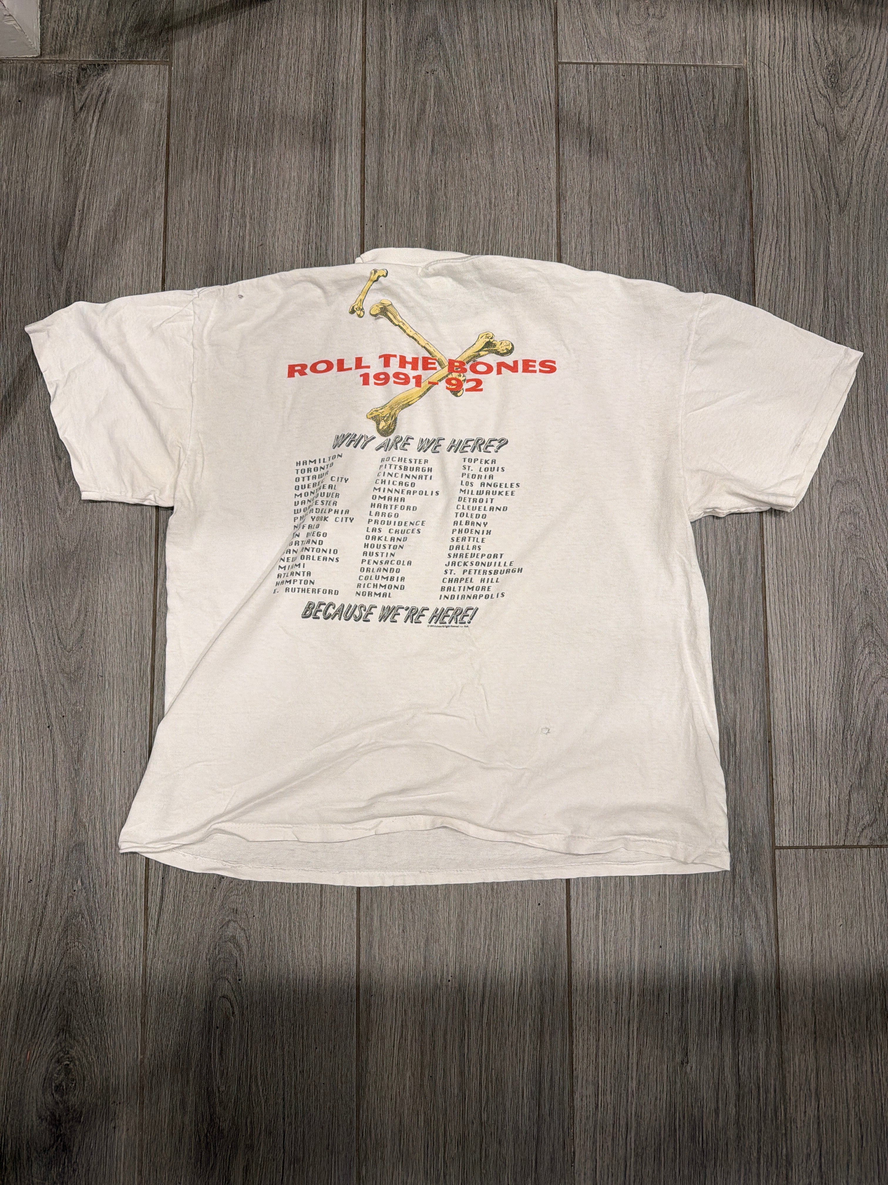 1991 Rush Roll The Bones Tour Dates White T-Shirt Large