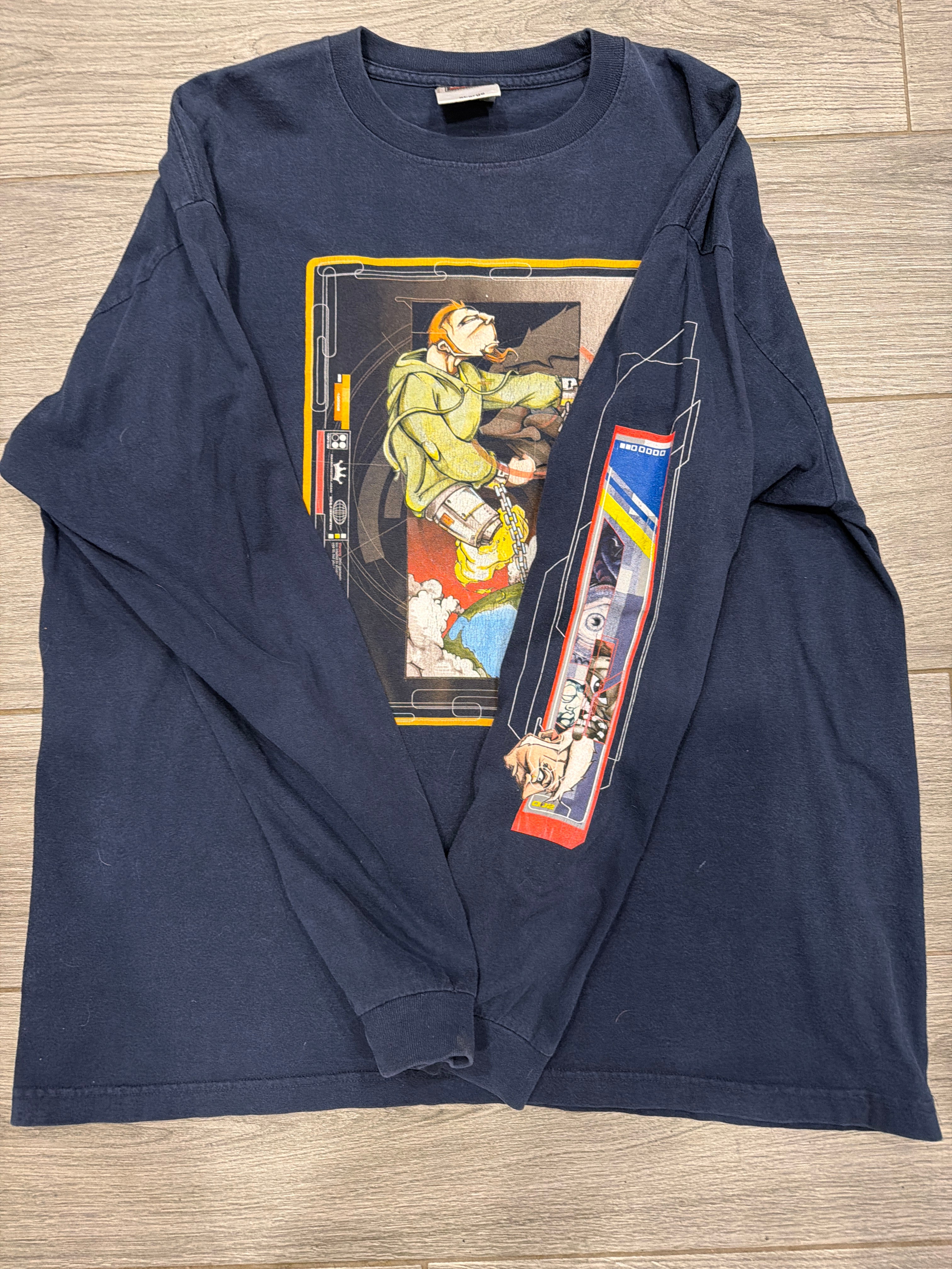 2000s Vintage JNCO Jeans Long Sleeve Blue Y2K USA T-Shirt XL