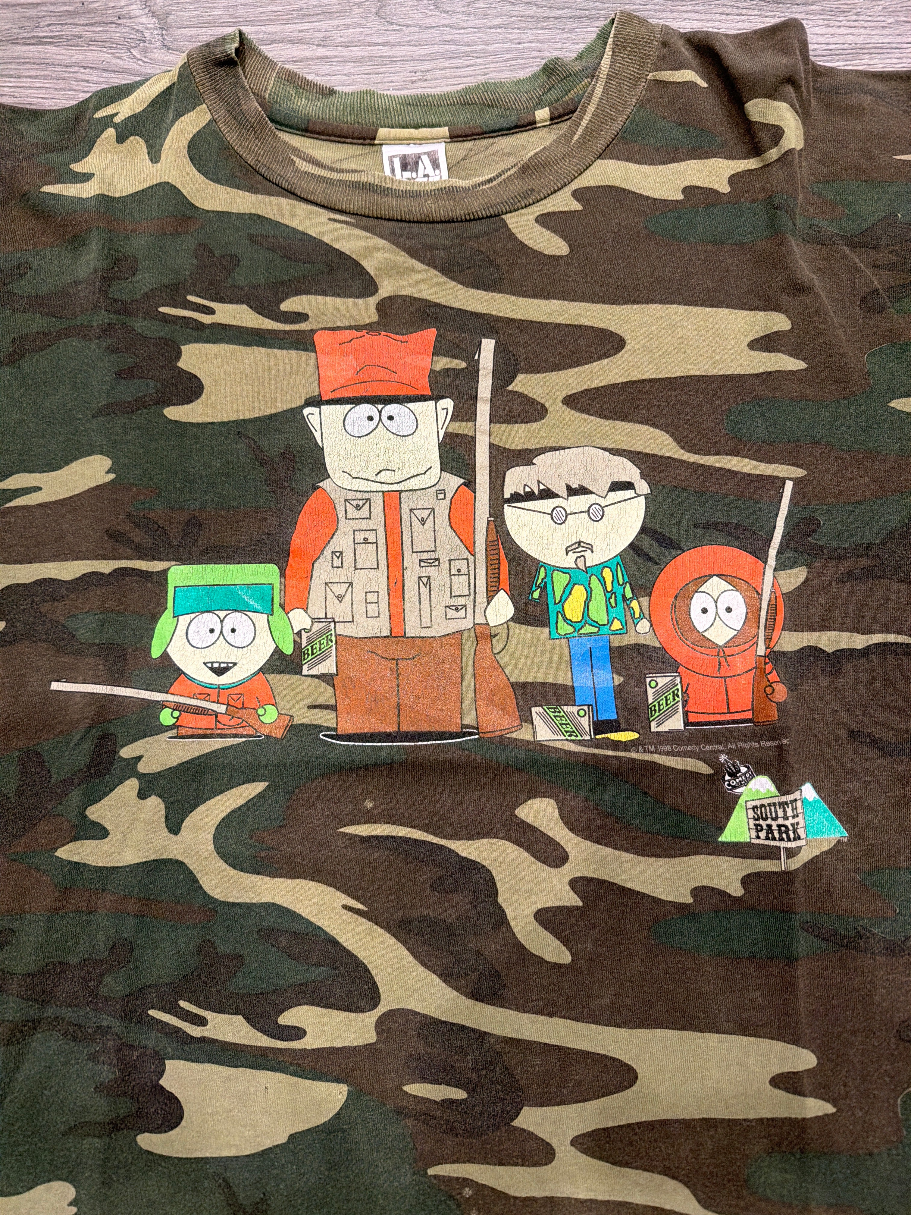 1998 South Park Camouflage Hunters XL Comedy Central T-Shirt Camo
