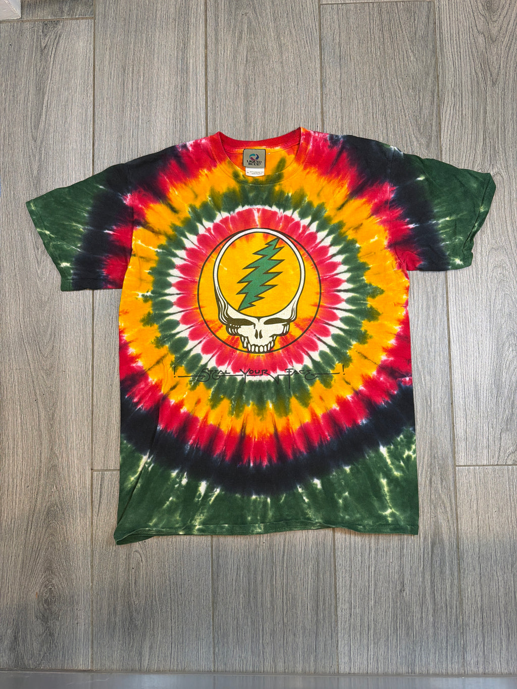 Vintage Y2K Grateful Dead Steal Your Face Liquid Blue Tie Dye T-Shirt Medium