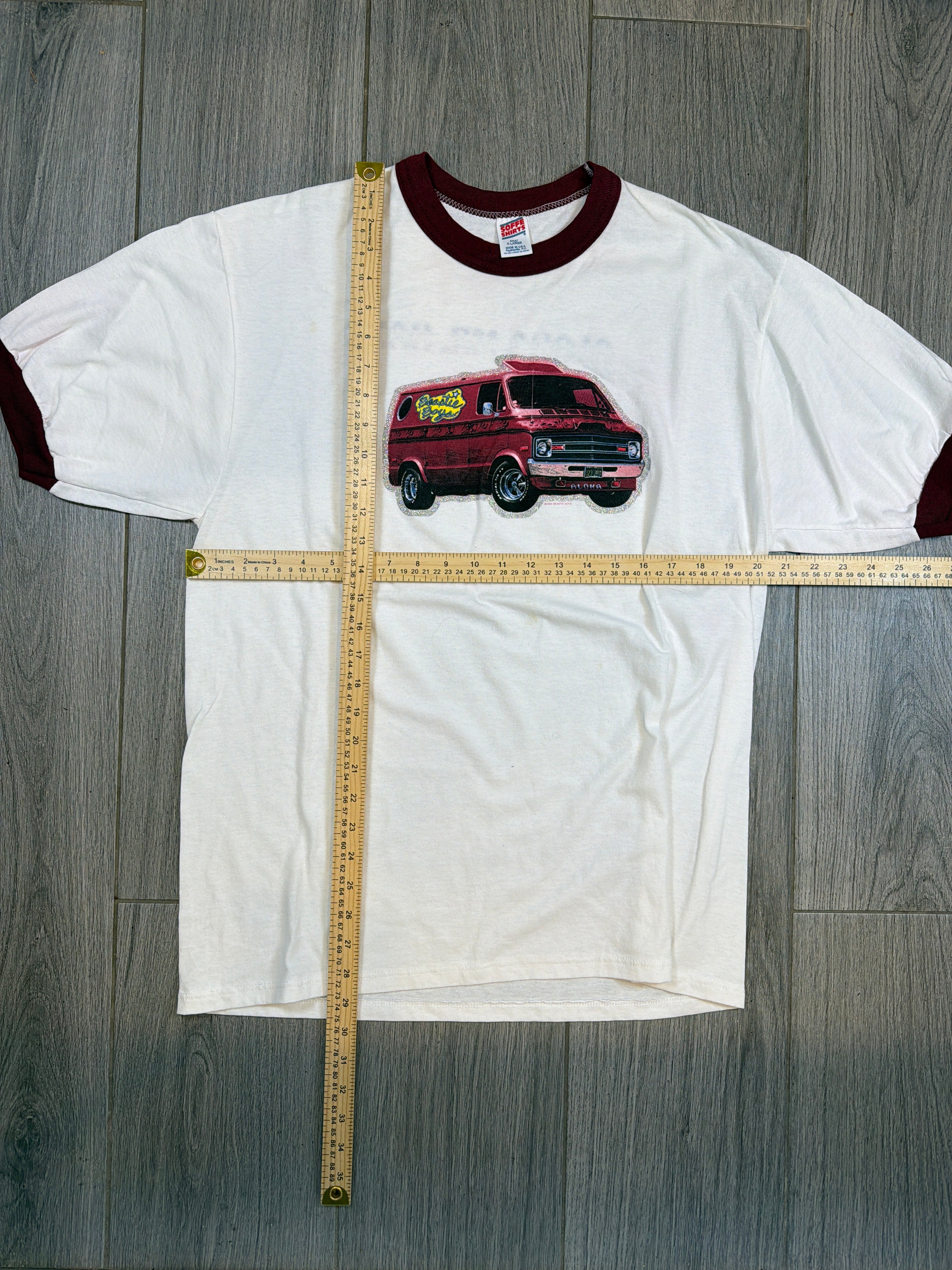 90s Beastie Boys Aloha Mr. Hand Tour Red Ringer Van T-Shirt Large