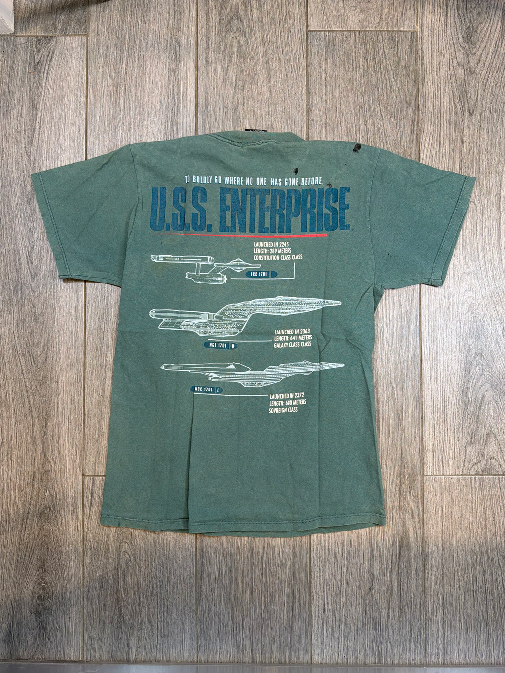 1998 Star Trek USS Enterprise Generations Faded Green T-Shirt Medium