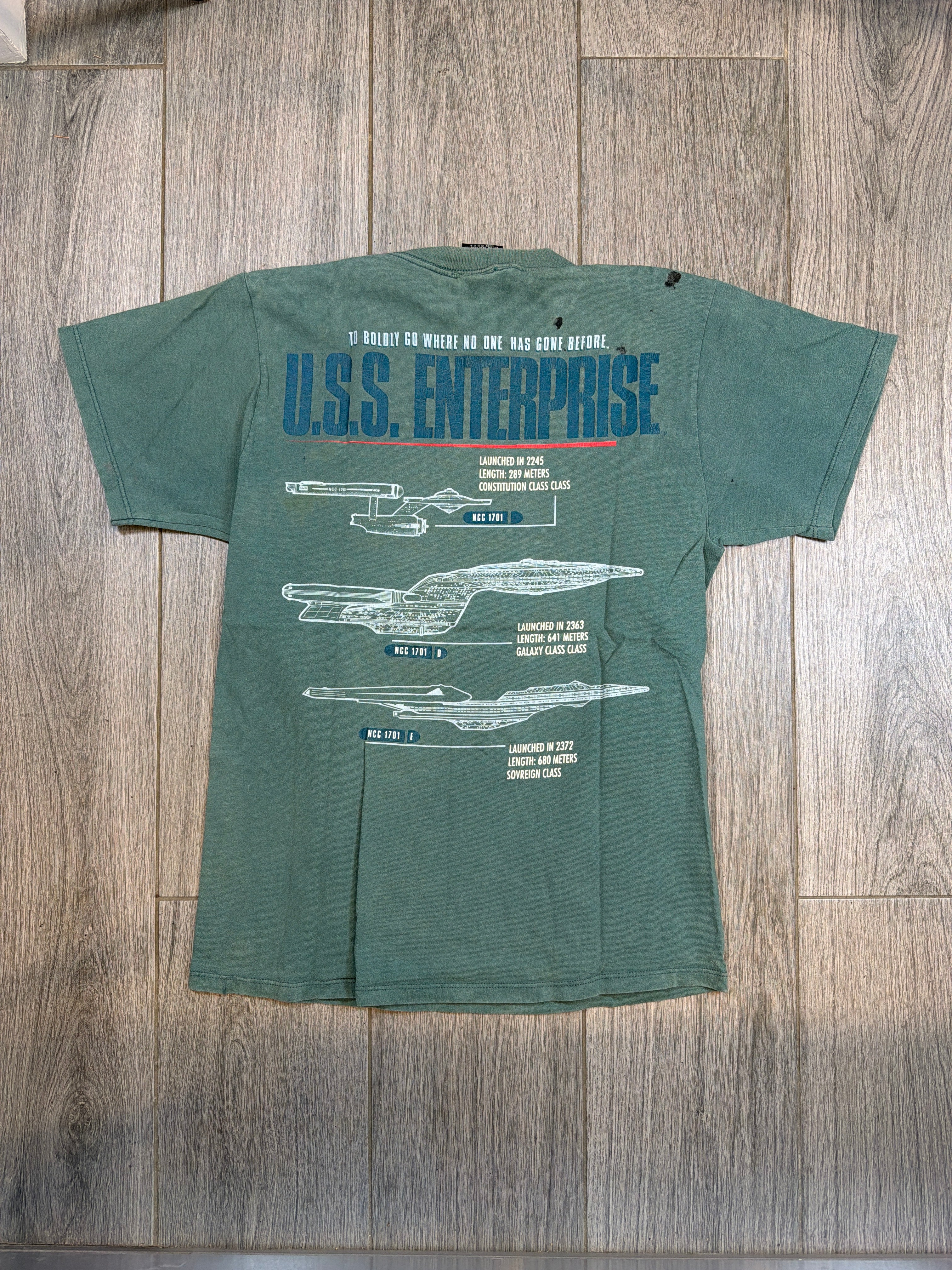 1998 Star Trek USS Enterprise Generations Verwaschenes Grünes T-Shirt Größe Medium