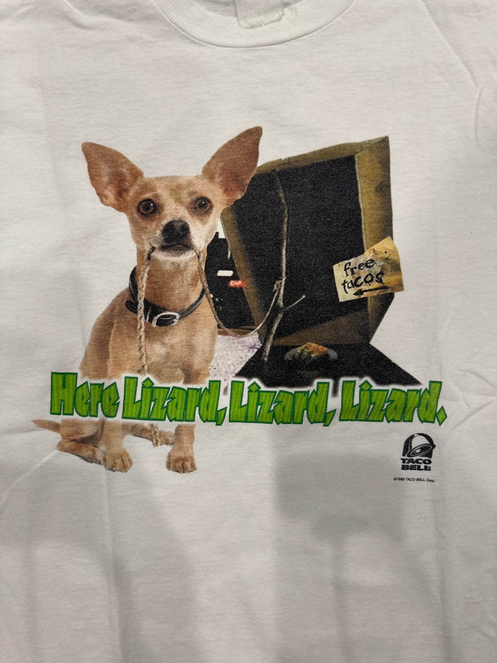 1998 Taco Bell Chihuahua Godzilla Bigger Box White T-Shirt Large