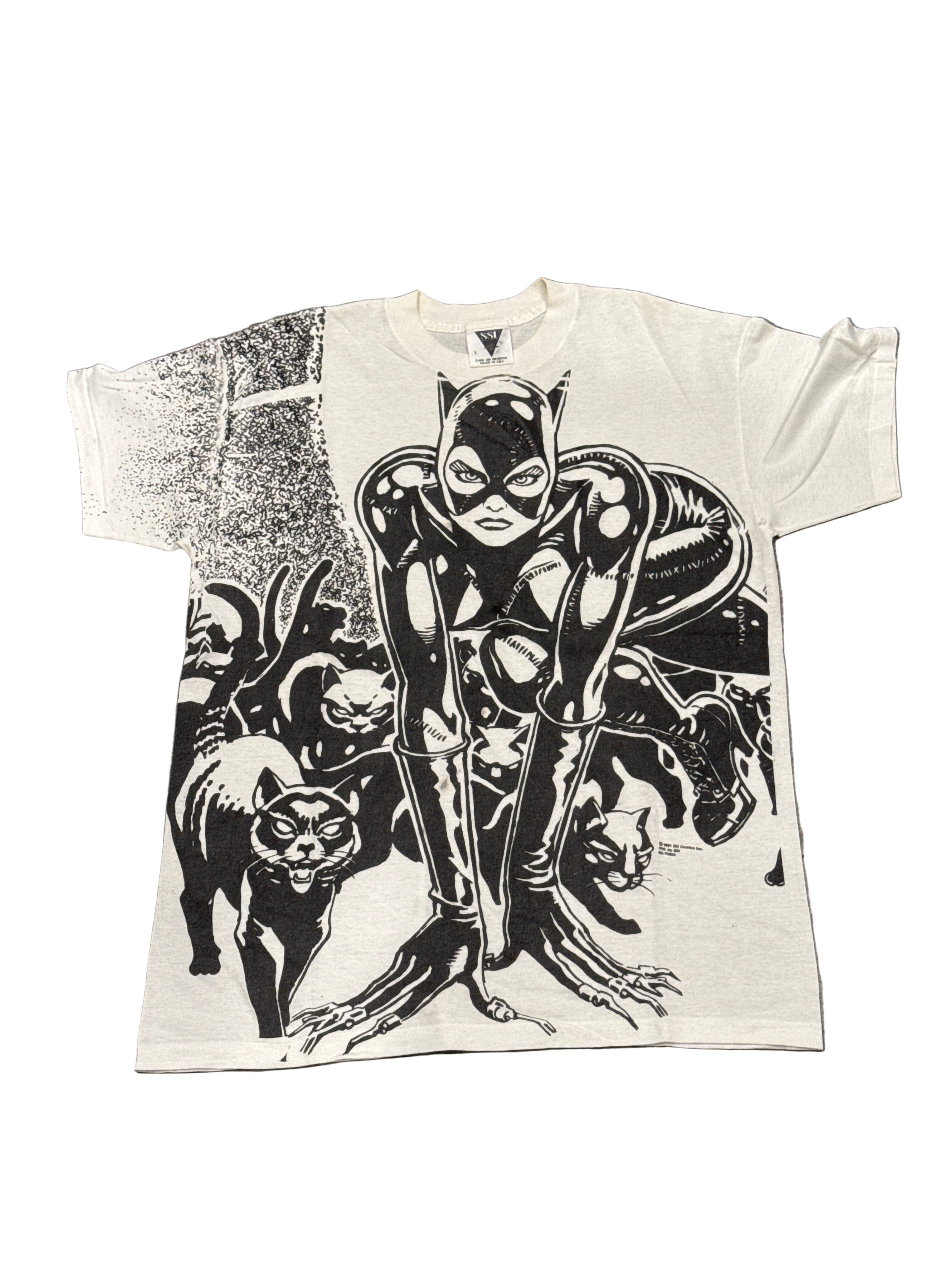 1991 Cat Woman Batman Returns AOP Black/White Catwoman T-Shirt Large