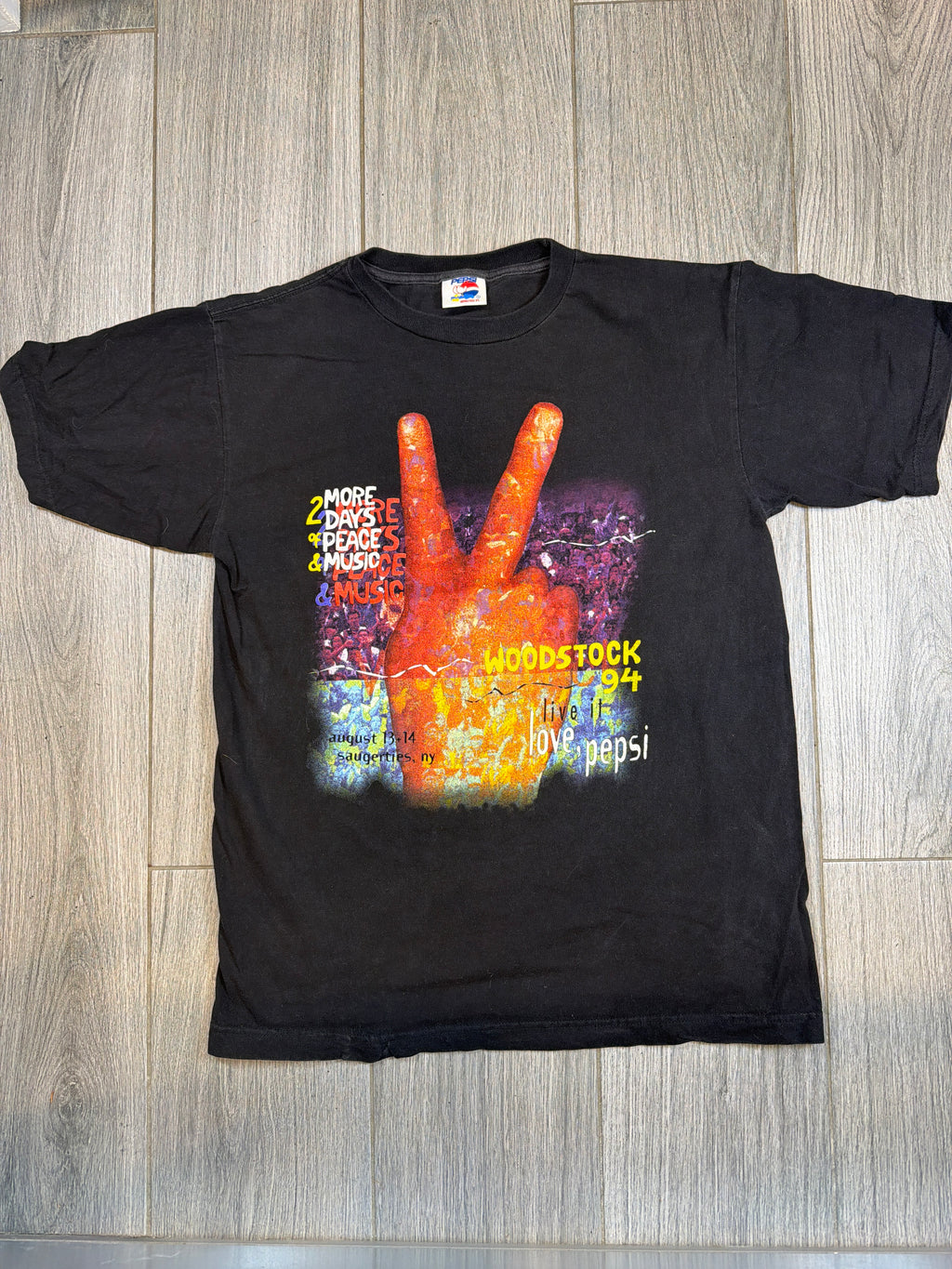 1994 Pepsi Woodstock 94 Full Band List Black T-Shirt Large