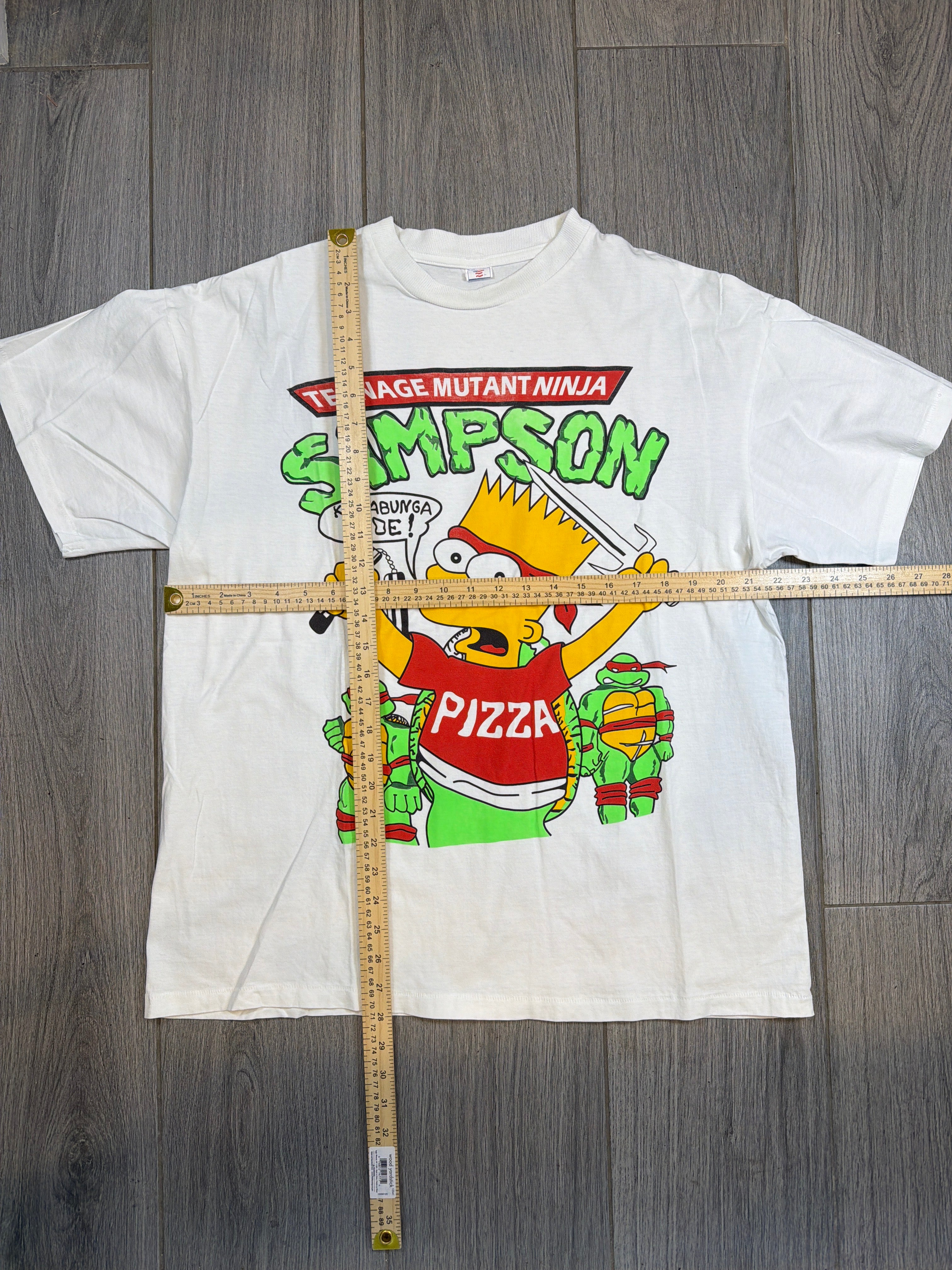 90s Teenage Mutant Ninja Turtles Bart Simpson Pizza White T-Shirt XL