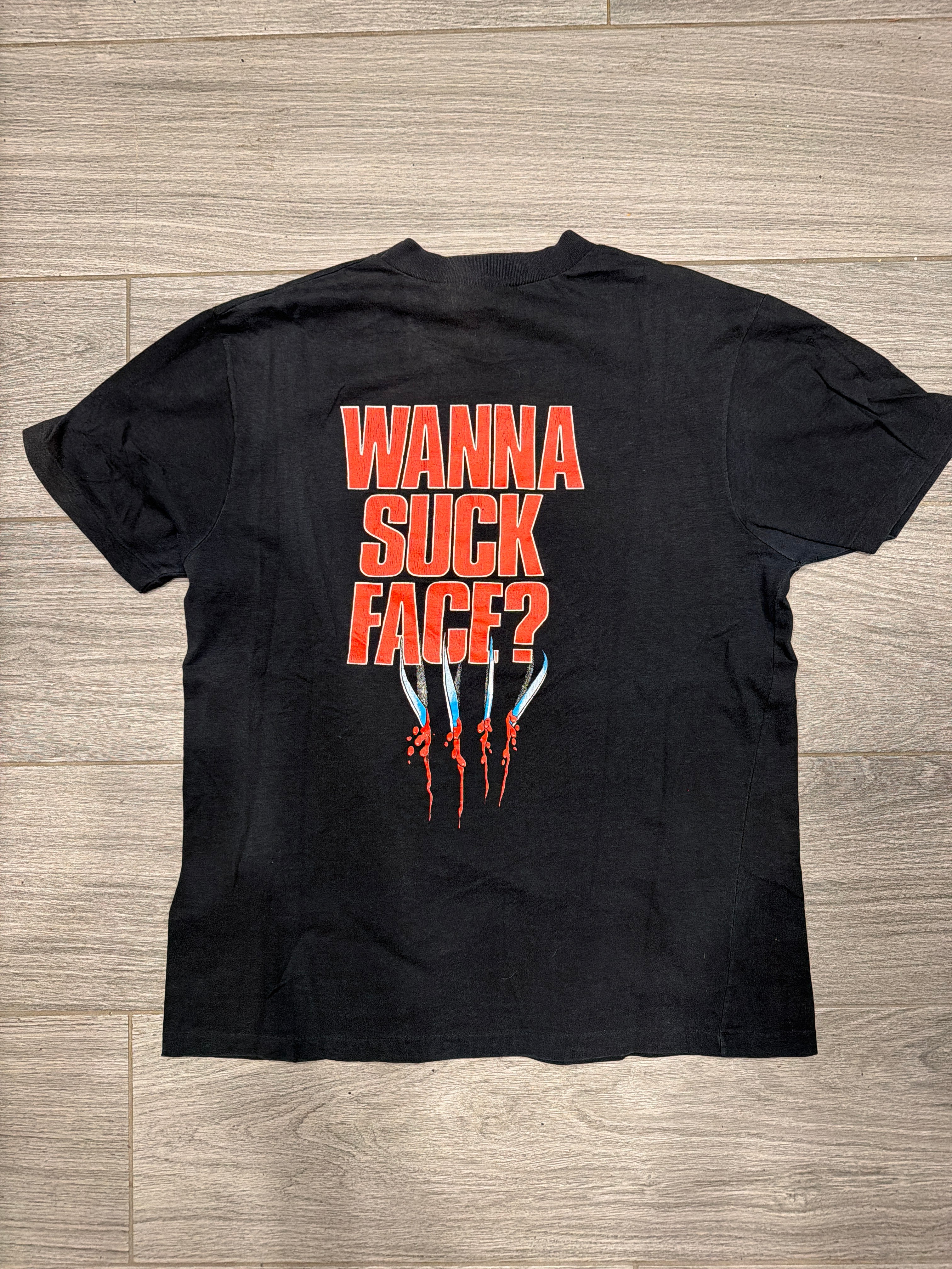 80s Freddy Kruger Suck Face Double Sided Black T-Shirt Medium