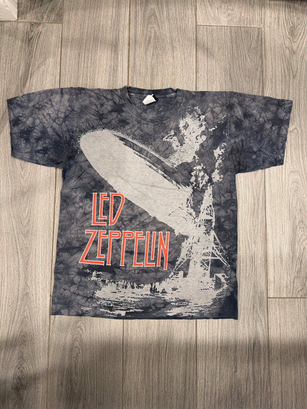 Led Zeppelin Liquid Blue Tie Dye Grey T-Shirt Large