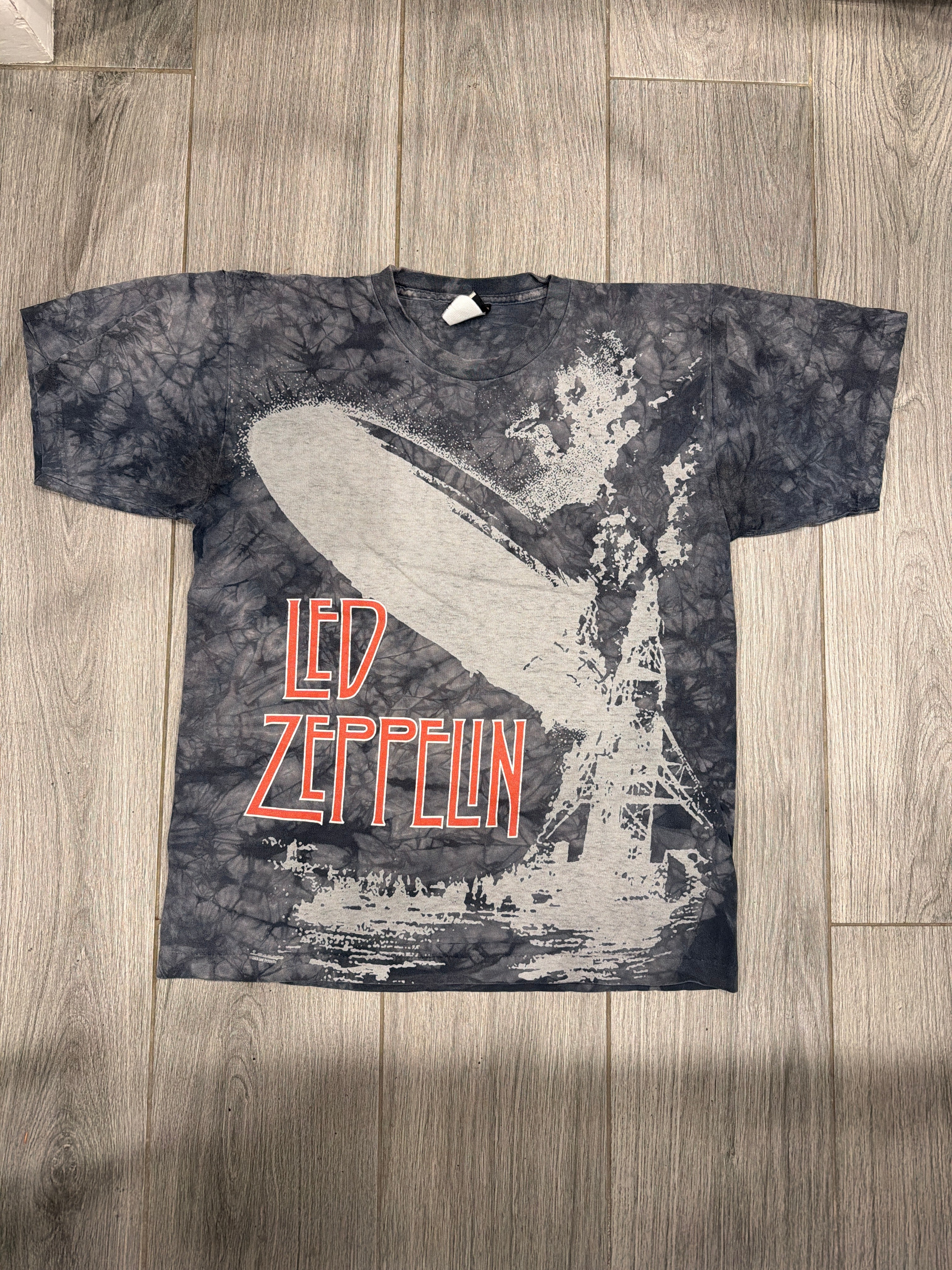 Led Zeppelin Liquid Blue Tie Dye Grey T-Shirt Large