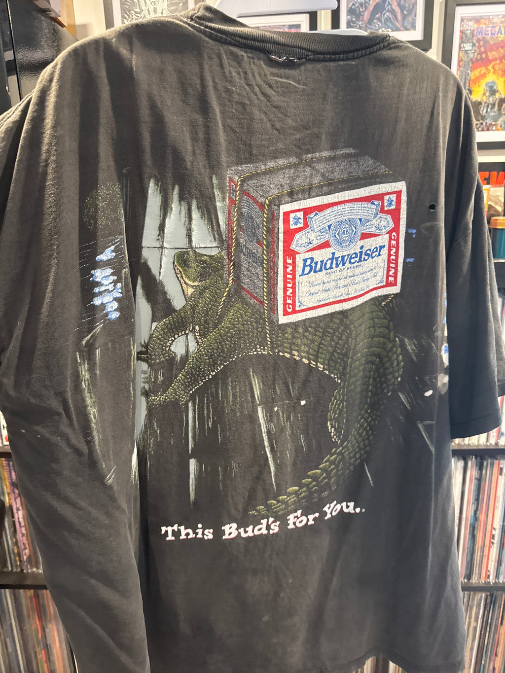1996 Budweiser Frogs Alligator Thrashed T-Shirt  XXL Black