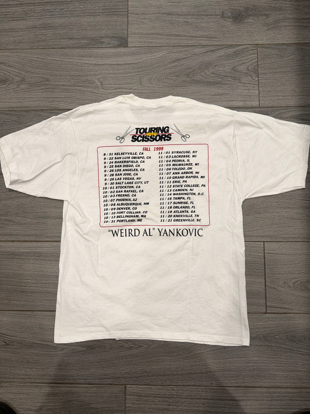1999 Weird Al Running With Scissors Tour Double Sided Large White T-Shirt