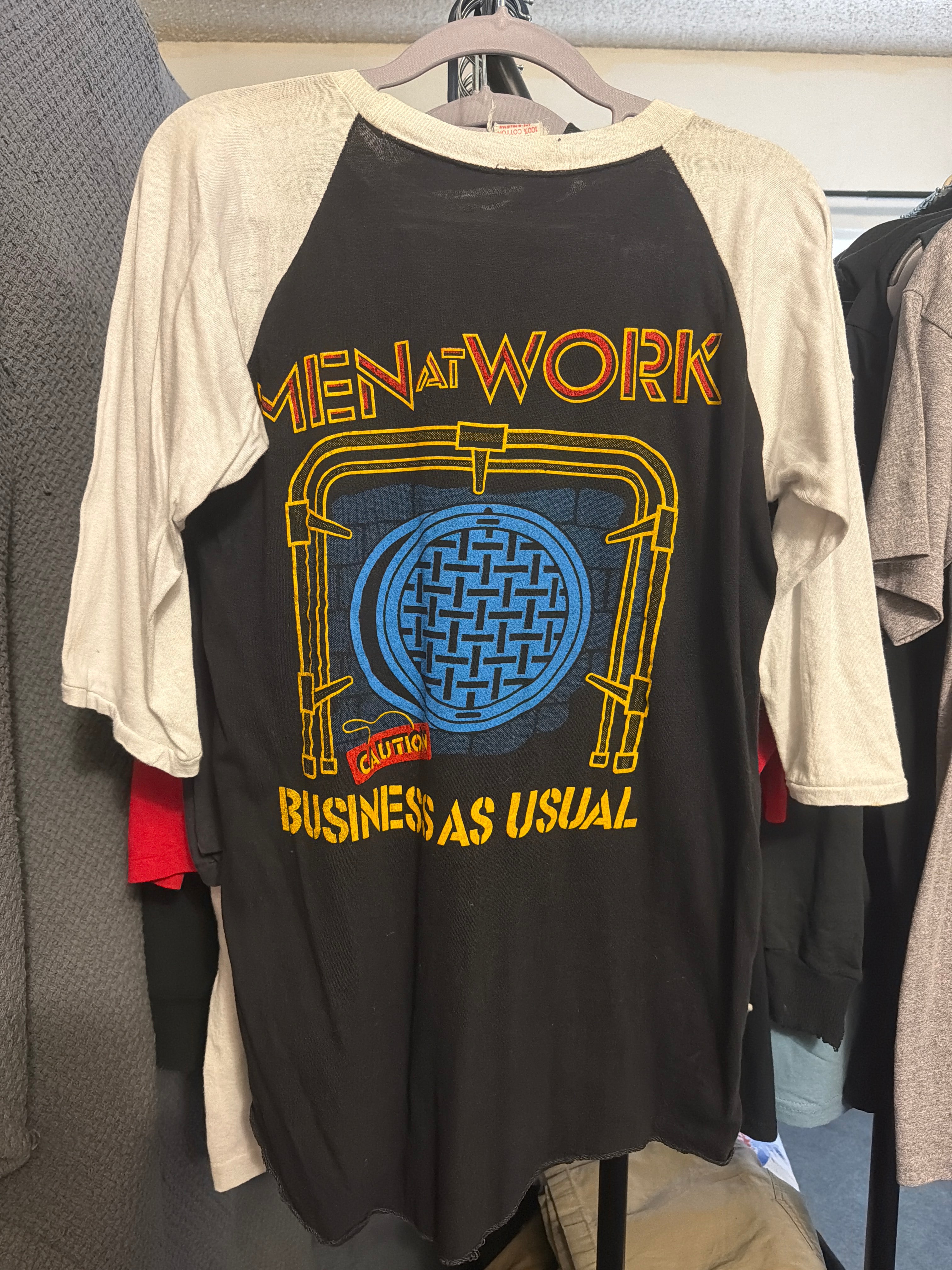 1982 Men at Work Business As Usual Sport One M Tour Raglan 3/4